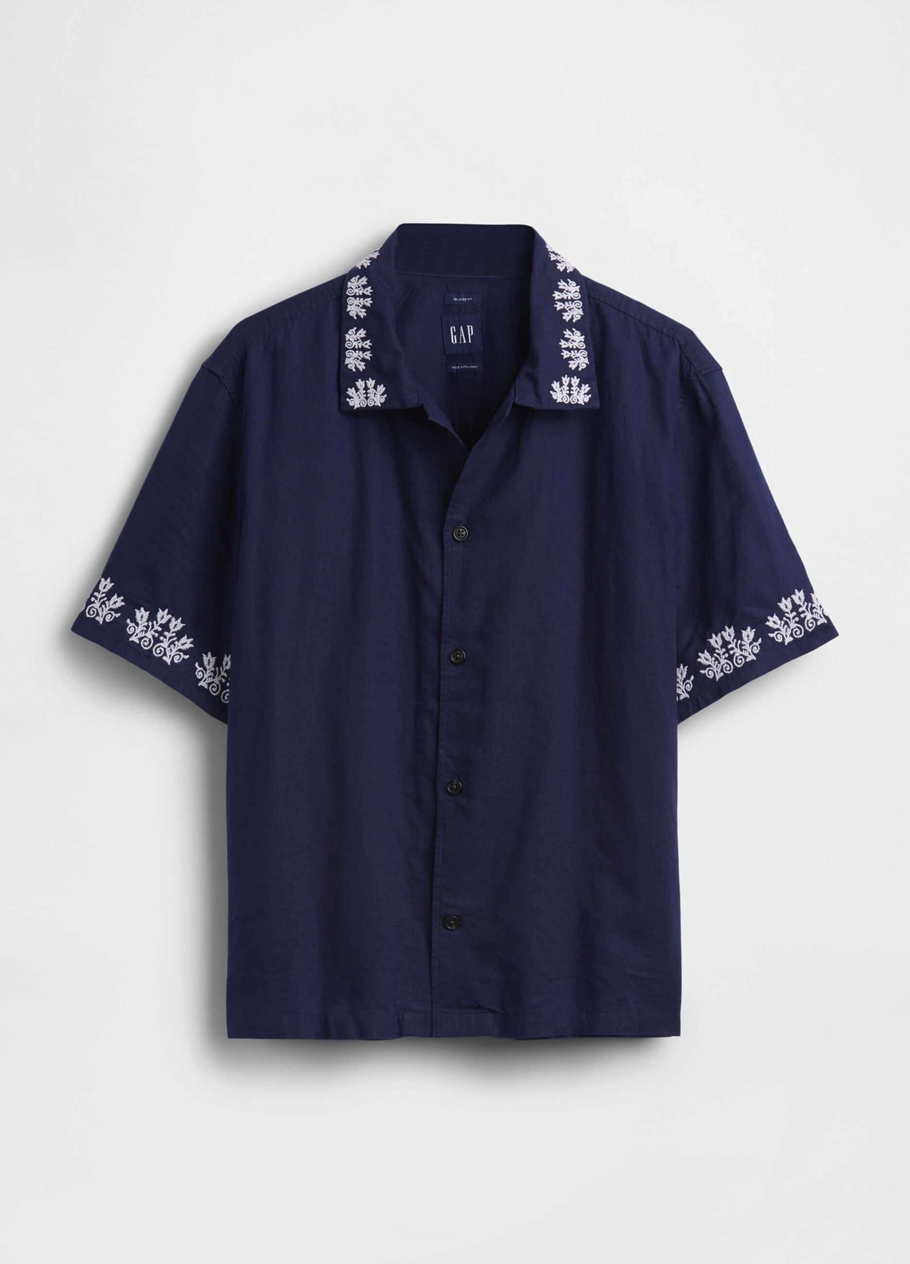 Linen and cotton blend shirt with embroidery