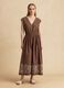 Brown pure cotton regular-fit dress with embroidery and V-neck_1