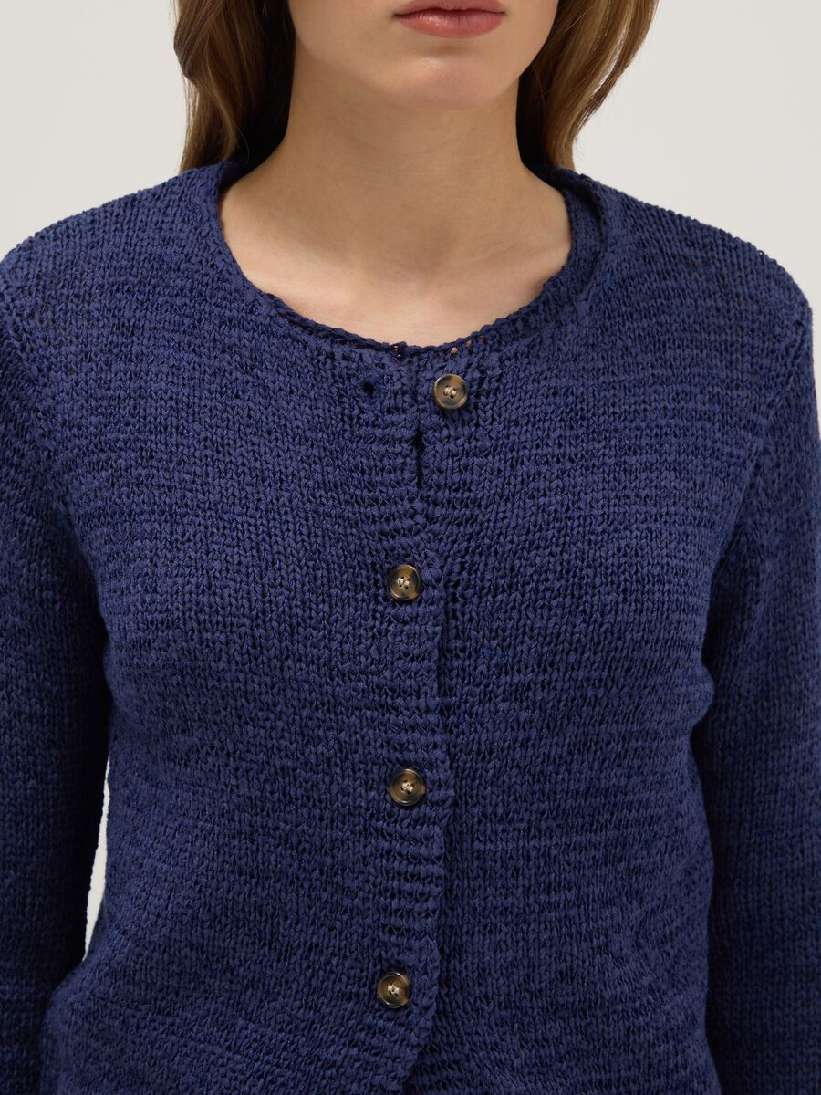 Blue cotton blend regular fit cardigan with buttons_3