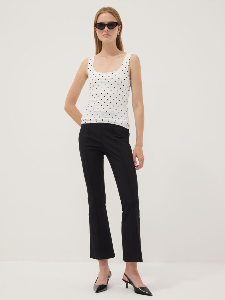 White fitted stretch cotton polka-dot top_2