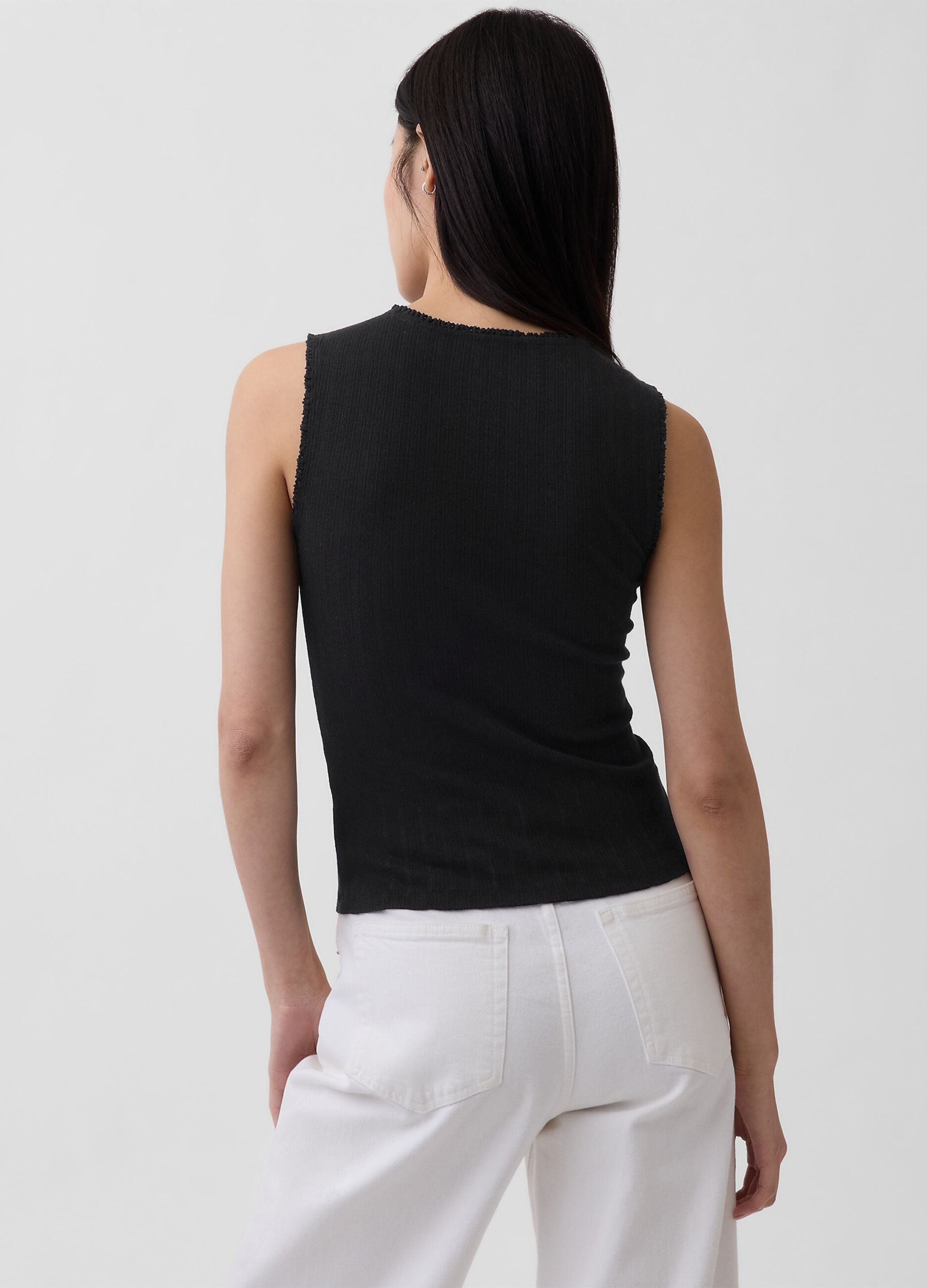 Ribbed cotton-blend tank top