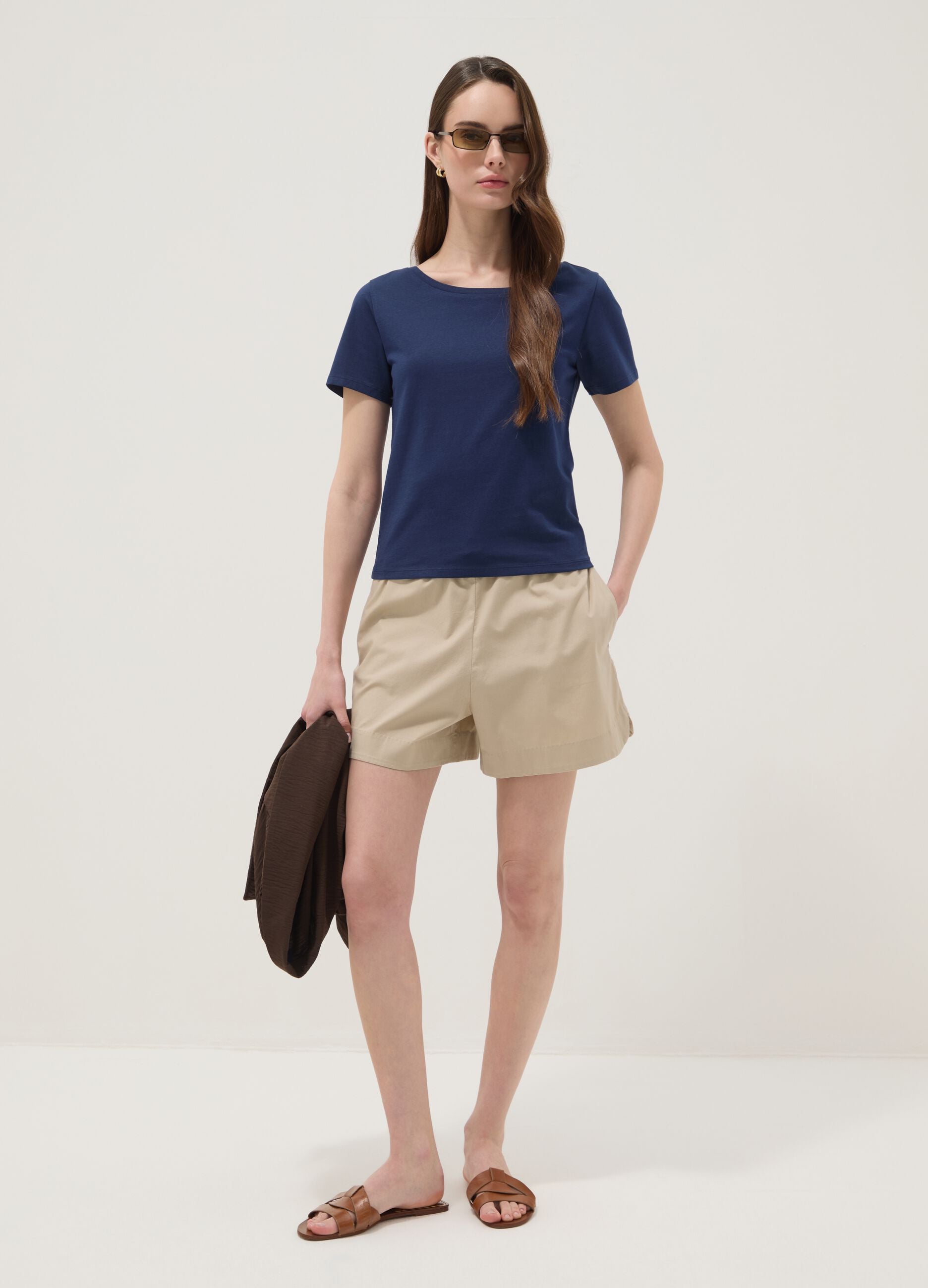 Blue pure cotton short-sleeve T-shirt