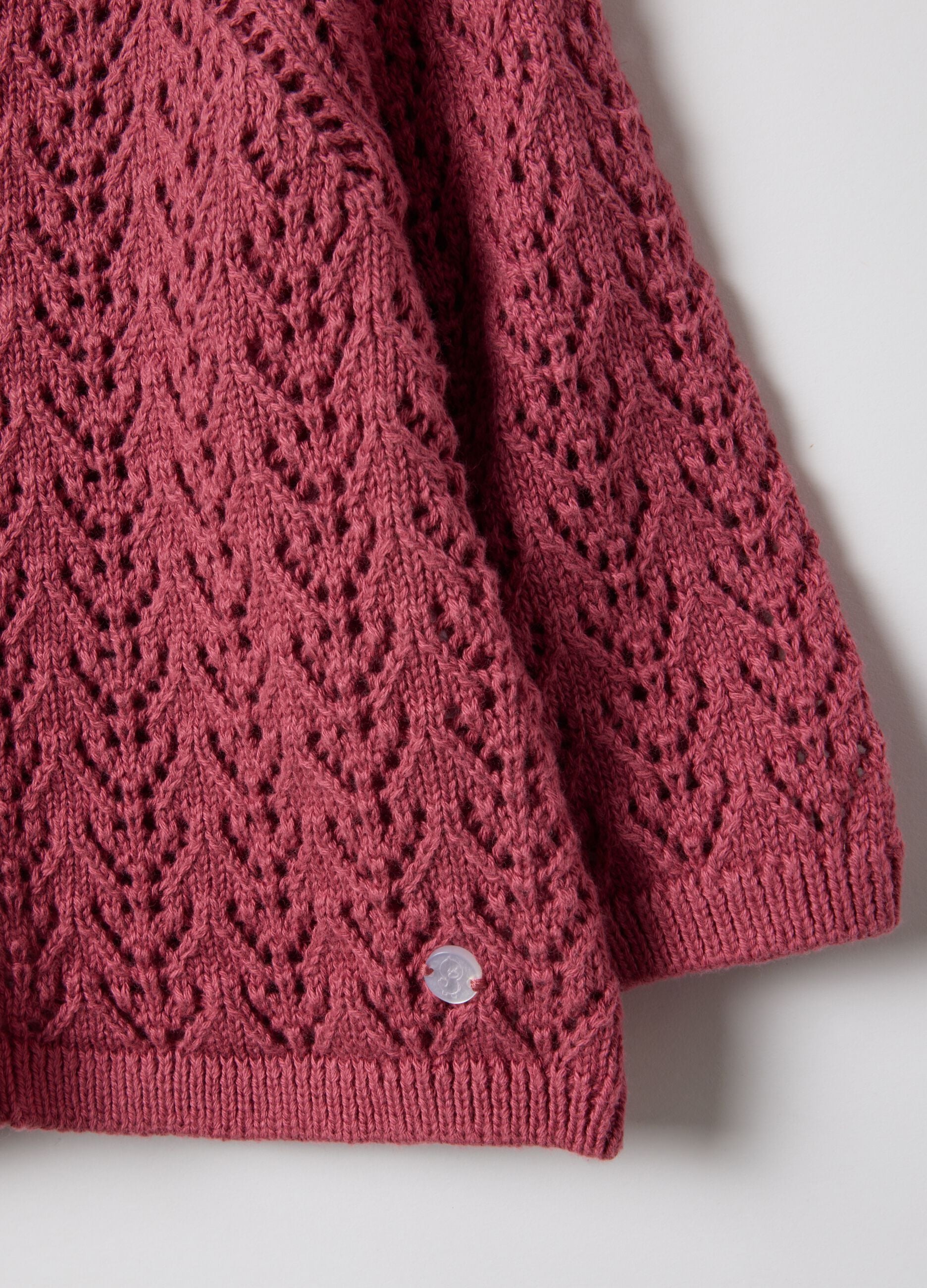 Newborn girl's regular fit pink pure cotton cardigan with perforated design