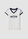 White pure-cotton V-neck T-shirt with front print_4