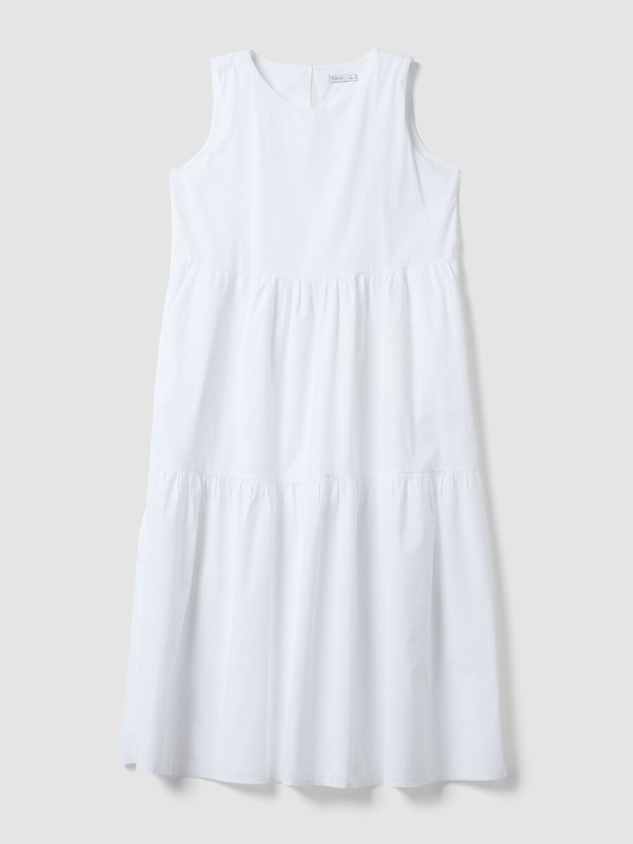 White sleeveless pure cotton tiered dress, regular fit_4