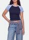 Blue stretch cotton crew-neck T-shirt with contrast sleeves_3