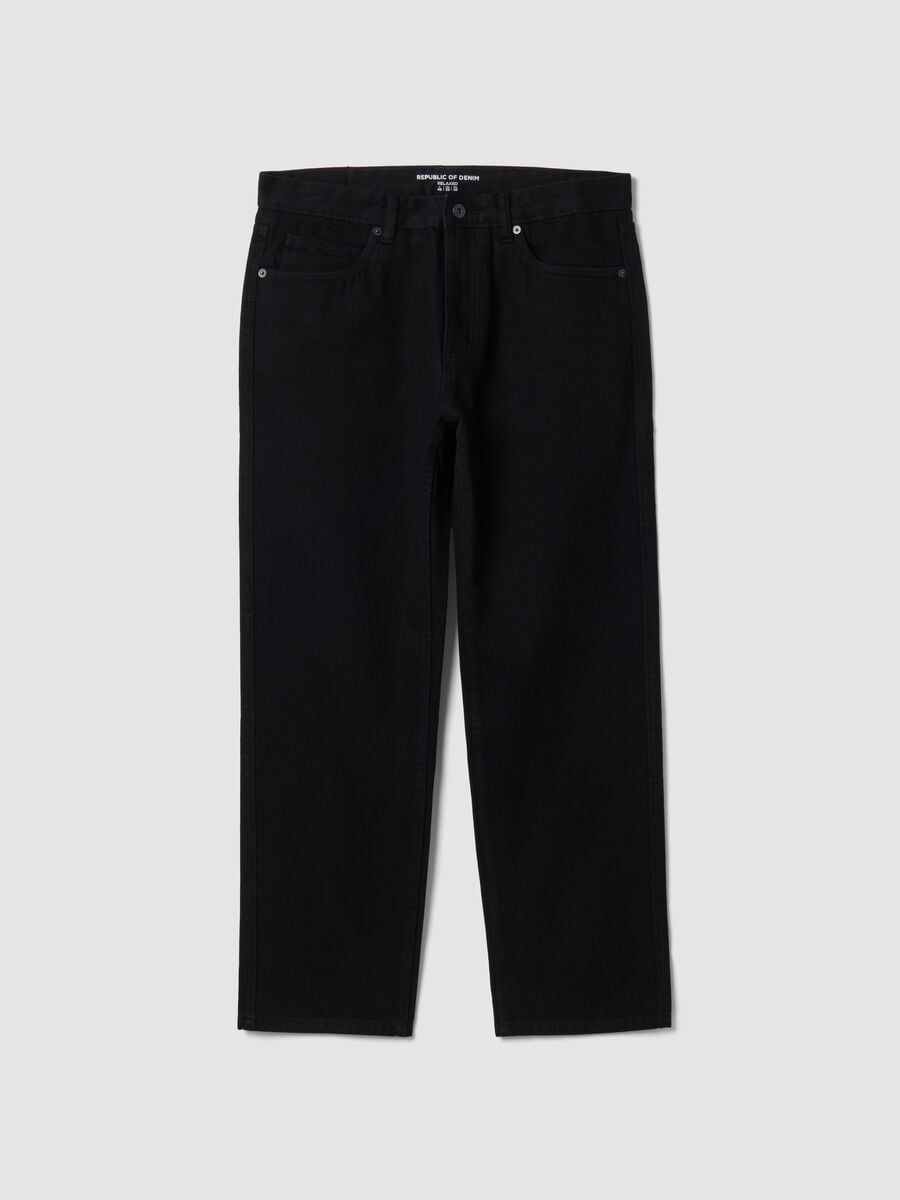 Black pure cotton denim jeans, relaxed fit_4