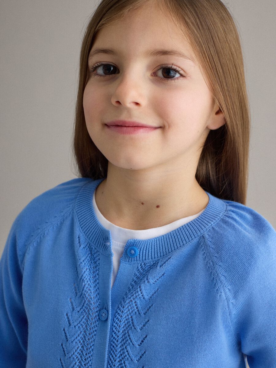 Girls' Regular Fit Blue Pure Cotton Cardigan with Cable Knit_2