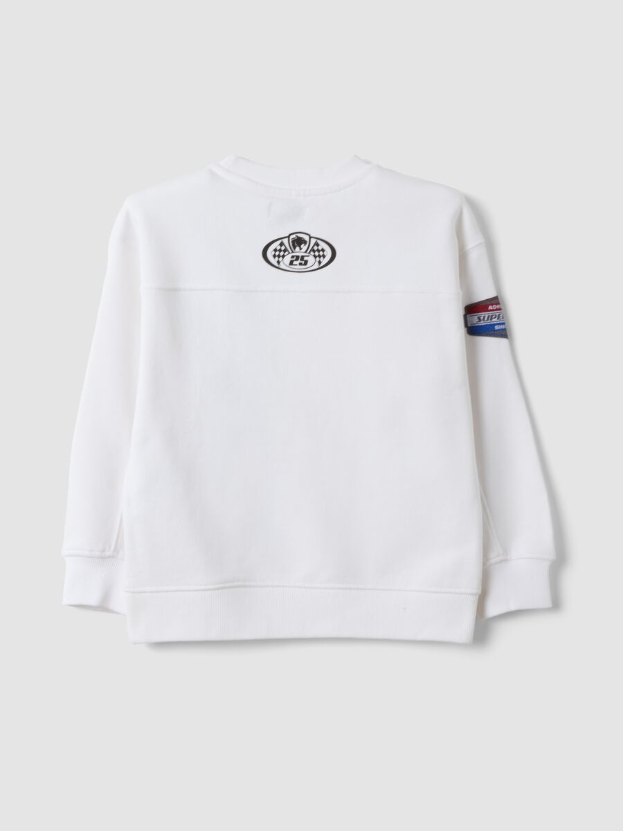 White cotton-blend crew-neck racing print sweatshirt for boys_1