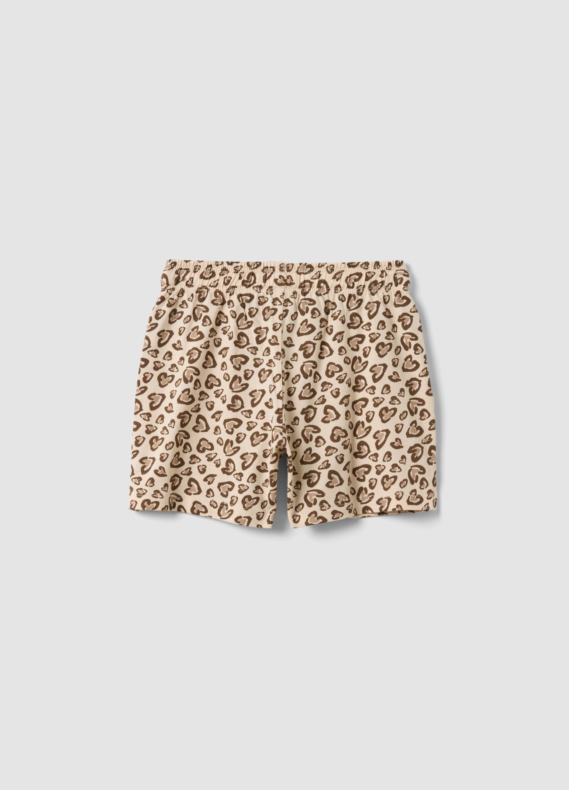 Multicolour heart-print pure organic cotton shorts for girls, regular fit