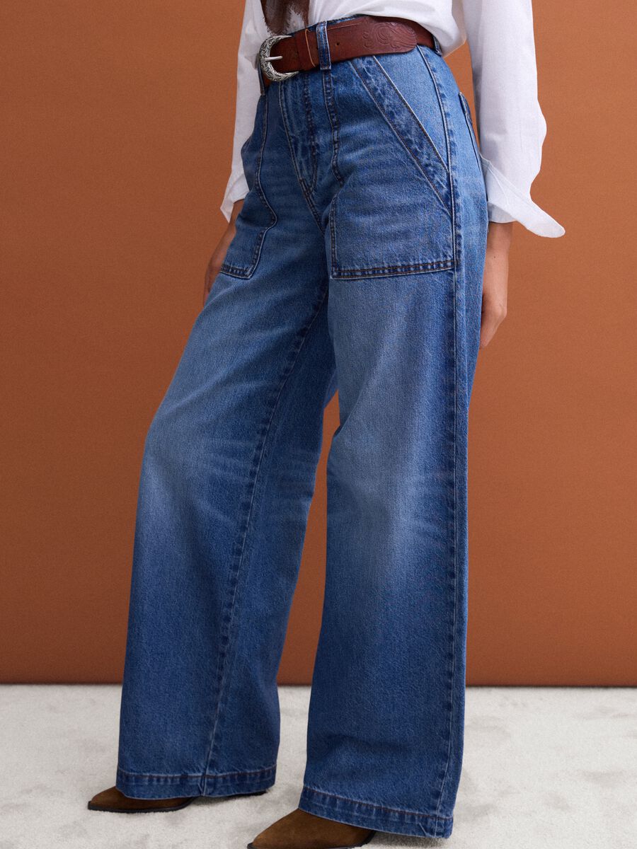 Blue denim wide-leg jeans in pure cotton_3