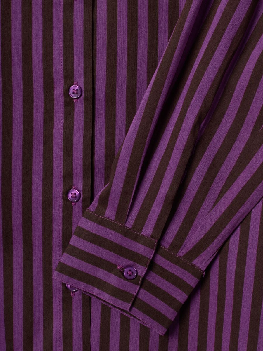 Purple pure cotton striped shirt with grandad collar, regular fit_5