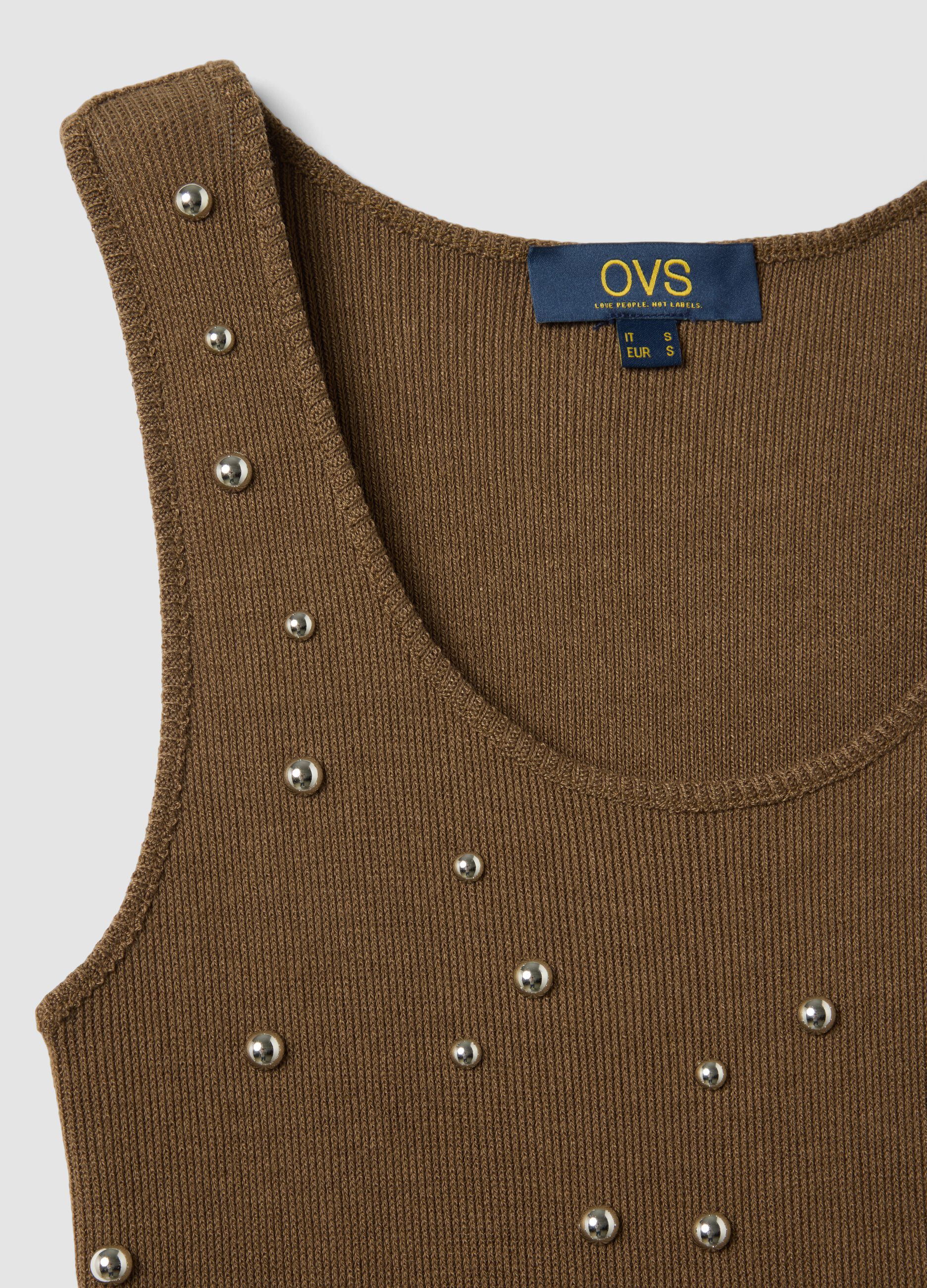 Brown regular fit tank top with metal embellishments