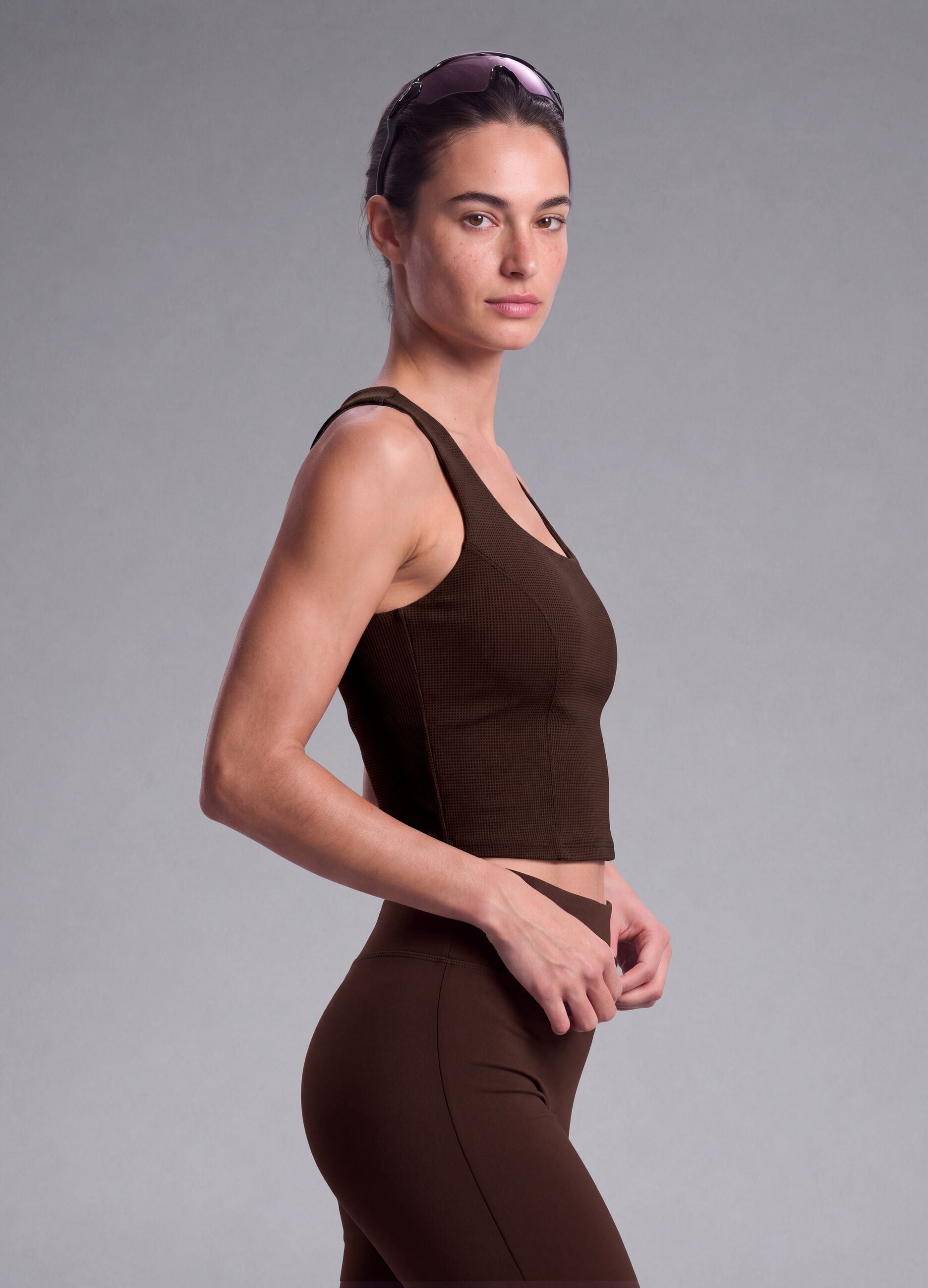 Brown cropped sports top in breathable stretch fabric ALTAVIA STUDIO