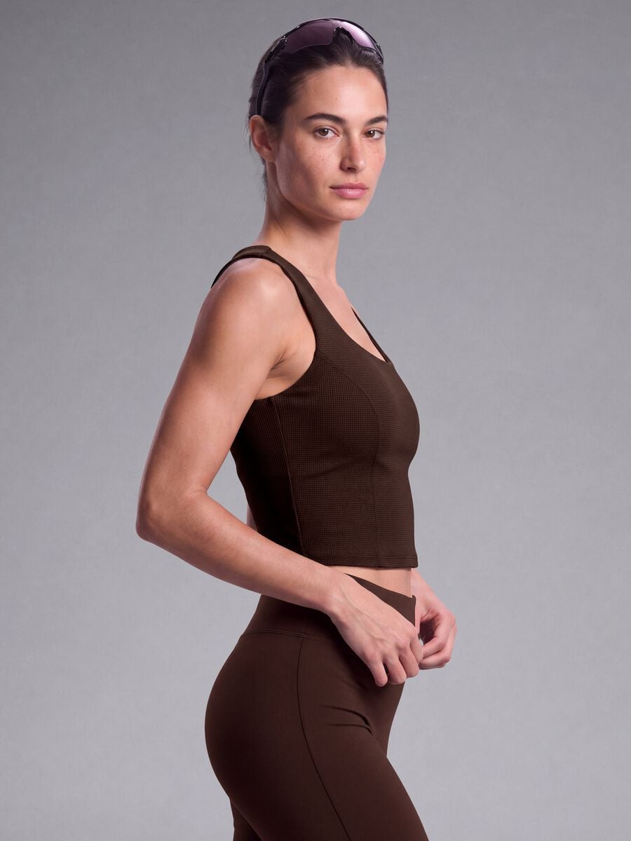 Top marrone crop in tessuto elasticizzato traspirante ALTAVIA STUDIO_1