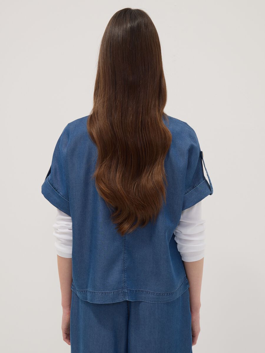 Blue pure lyocell short-sleeved shirt_3