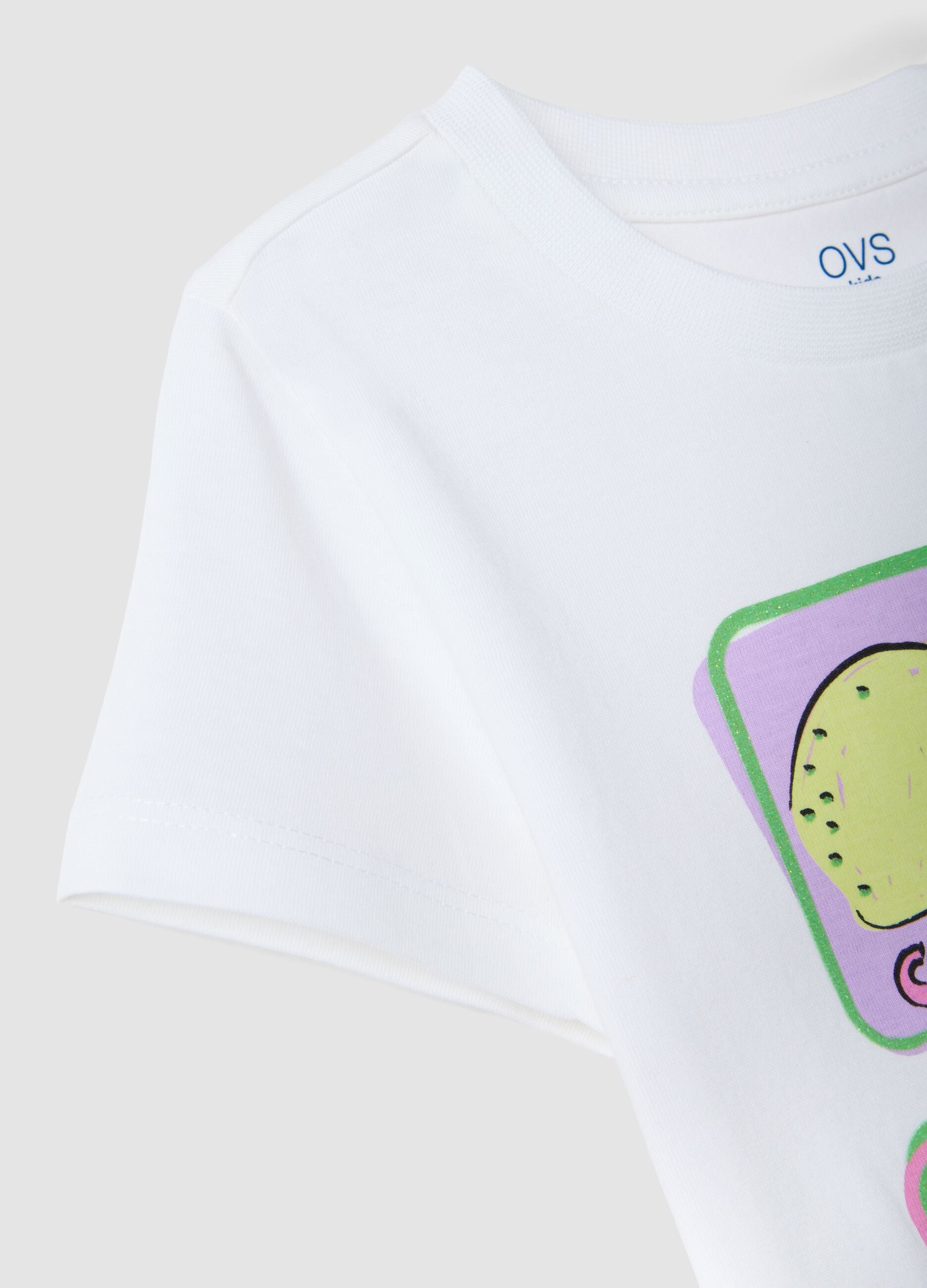 Girls' white pure cotton t-shirt regular fit with fruit