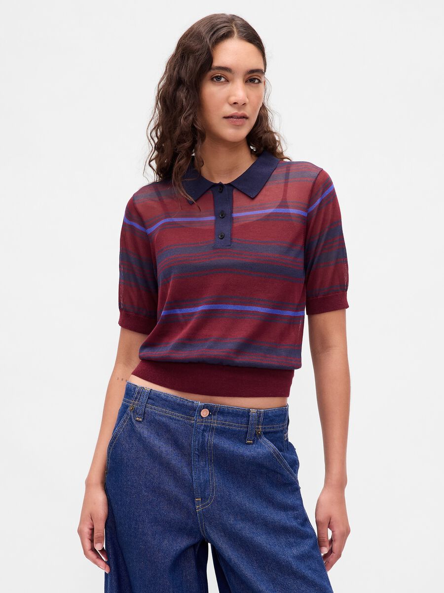 Short sleeve red knit polo shirt_0