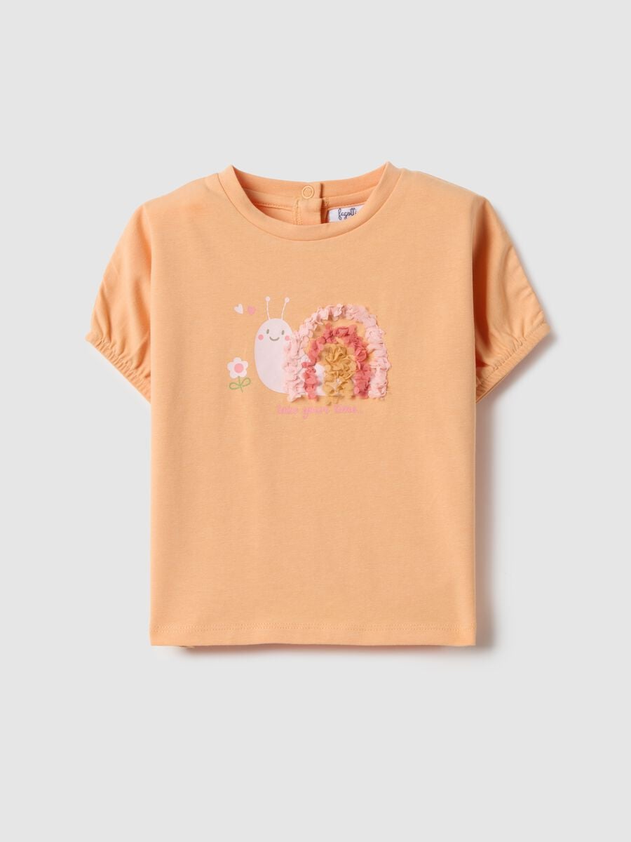 T-shirt in misto cotone arancione da bimba regular fit con ricamo_0