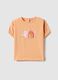 Orange cotton blend girl's regular fit t-shirt with embroidery_0