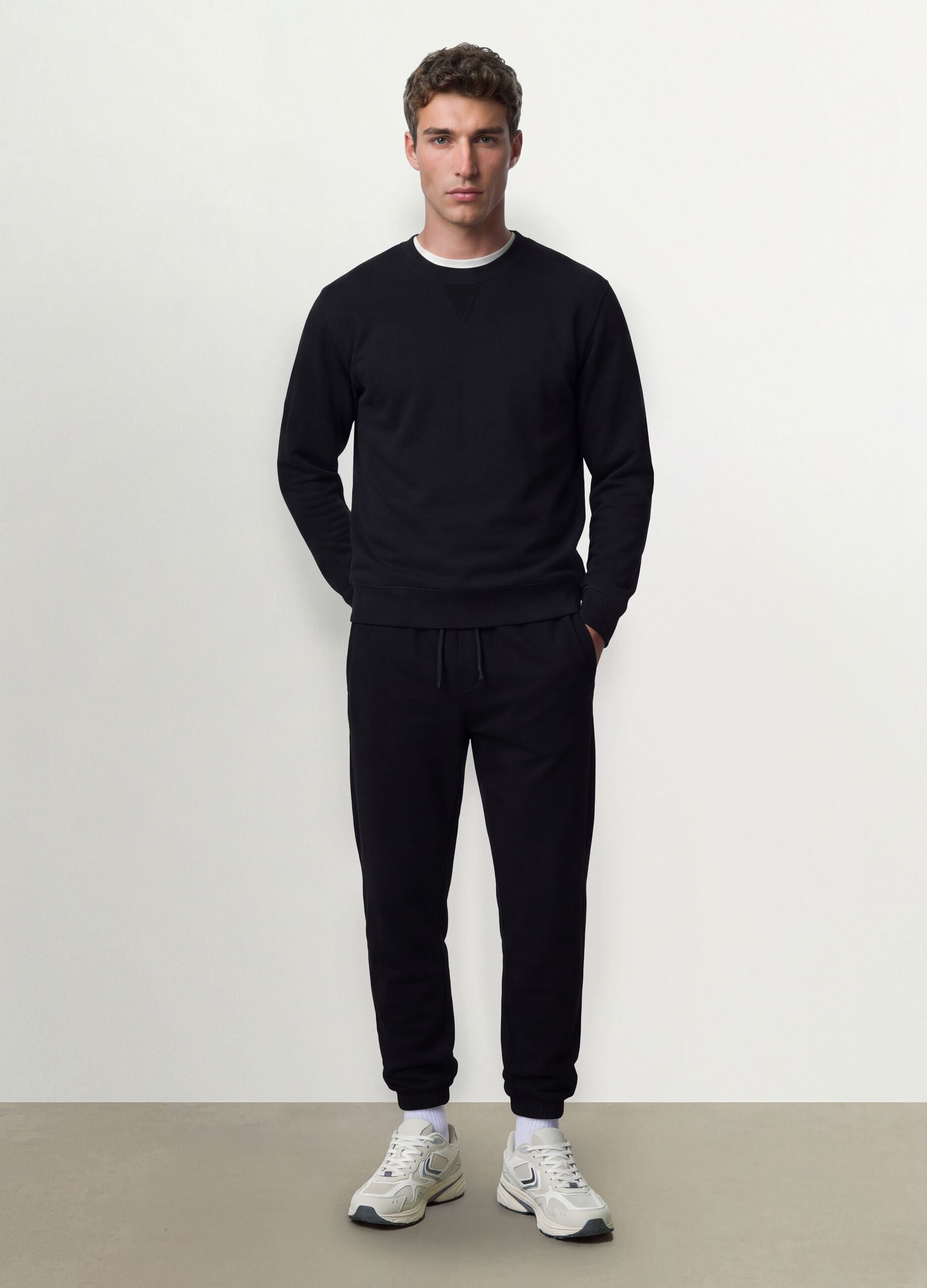 Black cotton-blend jogger trousers, regular fit