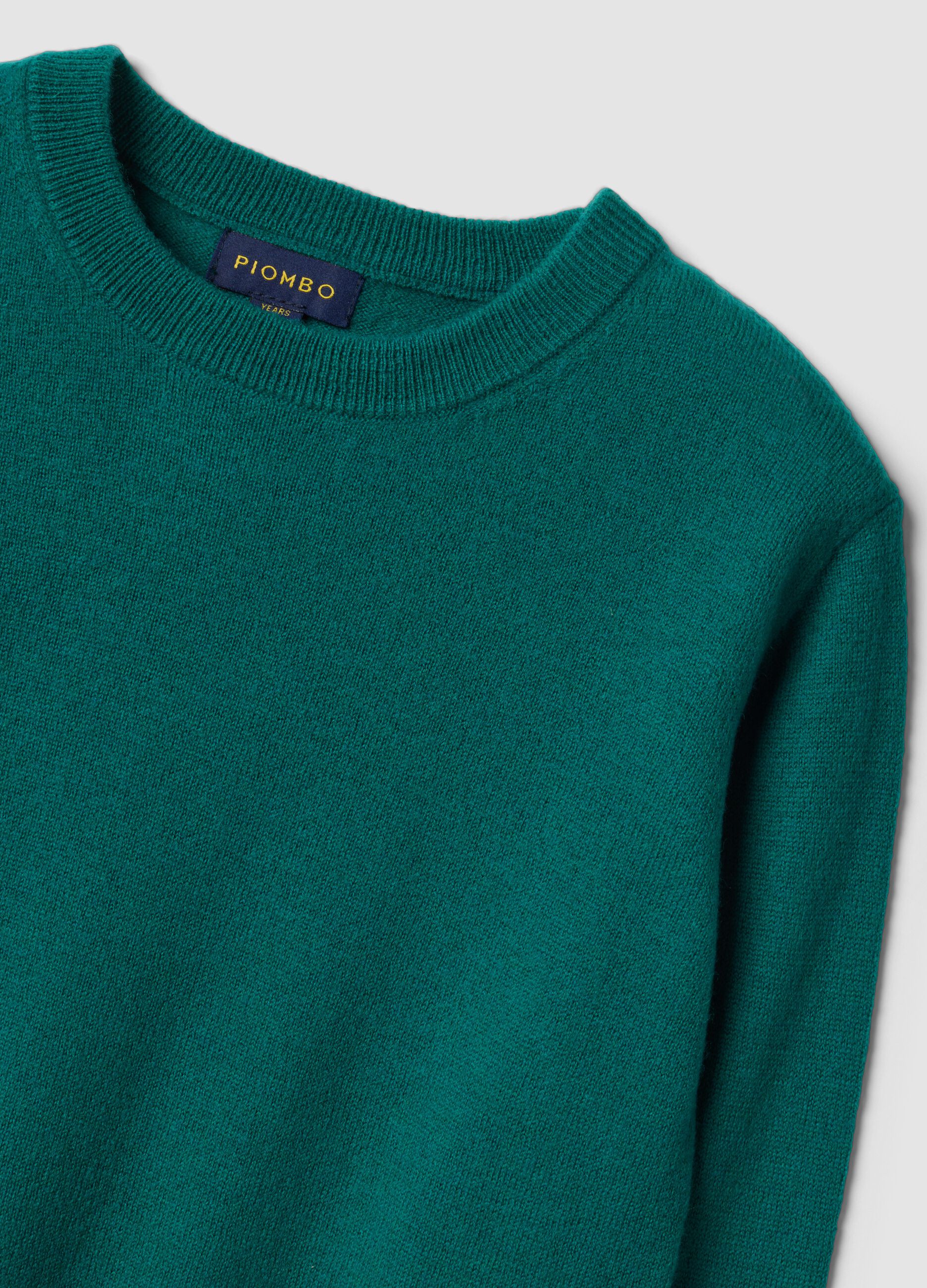 Green pure wool long-sleeve jumper, regular fit