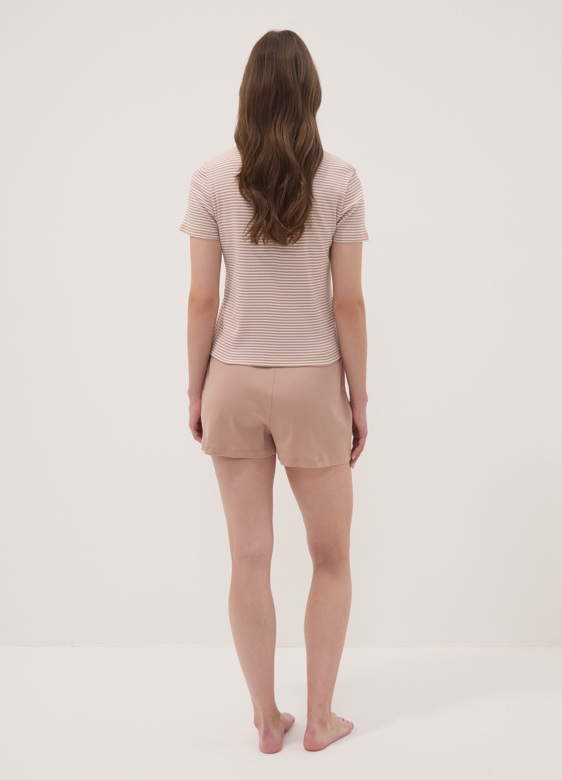Multicolour pure organic cotton pyjamas with striped T-shirt and shorts