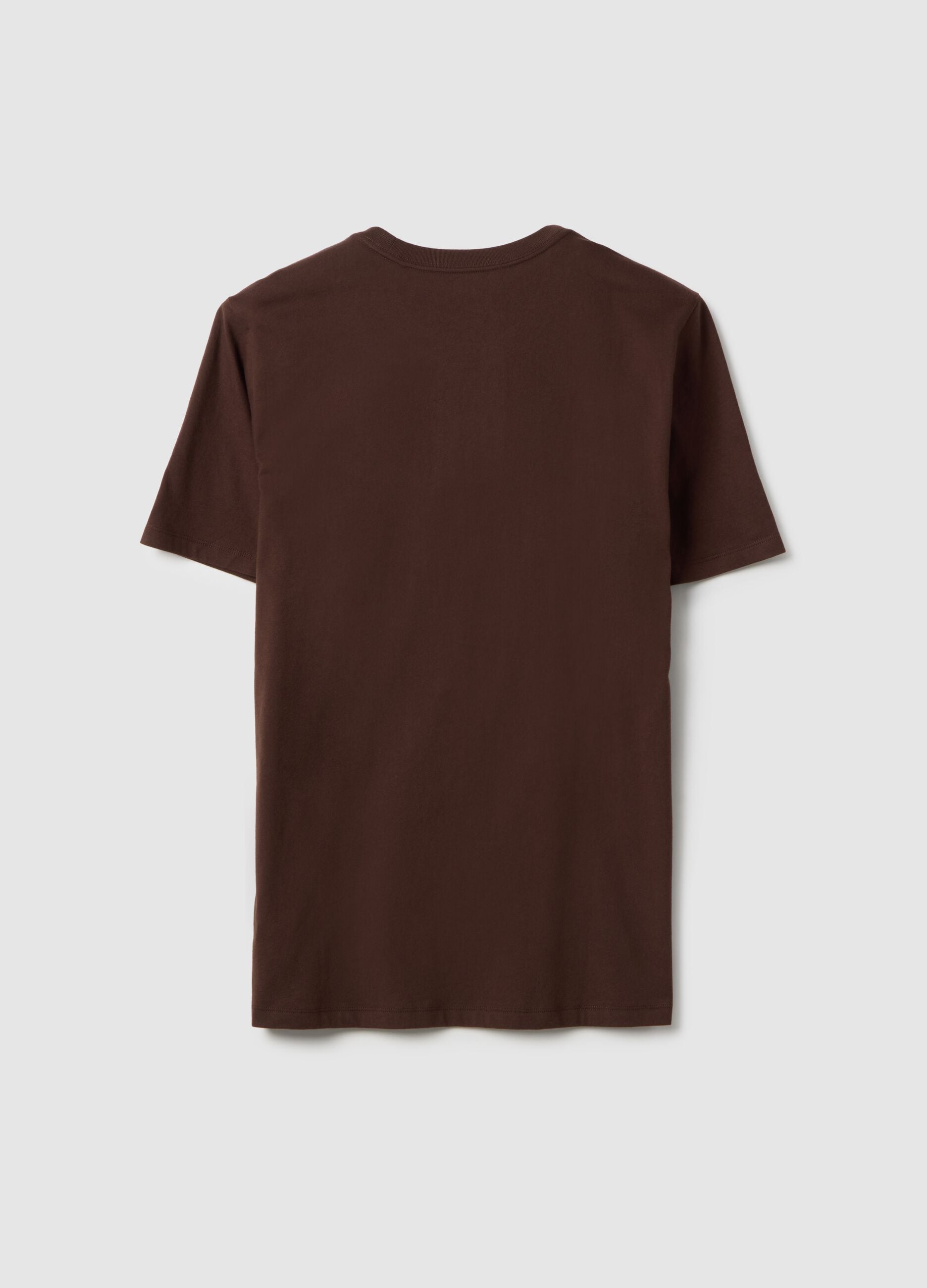 Brown short-sleeve T-shirt in pure cotton, regular fit with logo