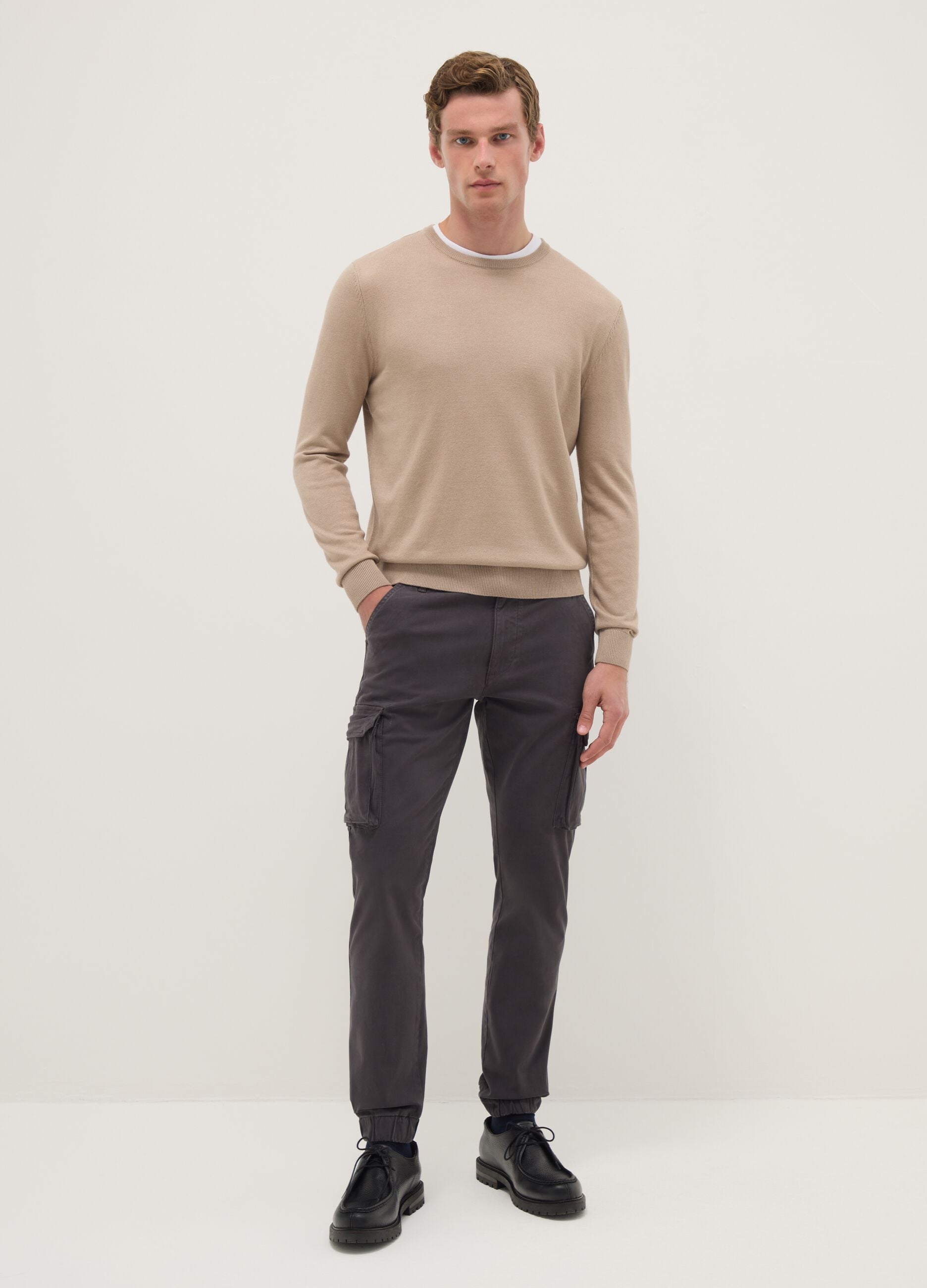 Grey slim fit stretch cotton cargo trousers