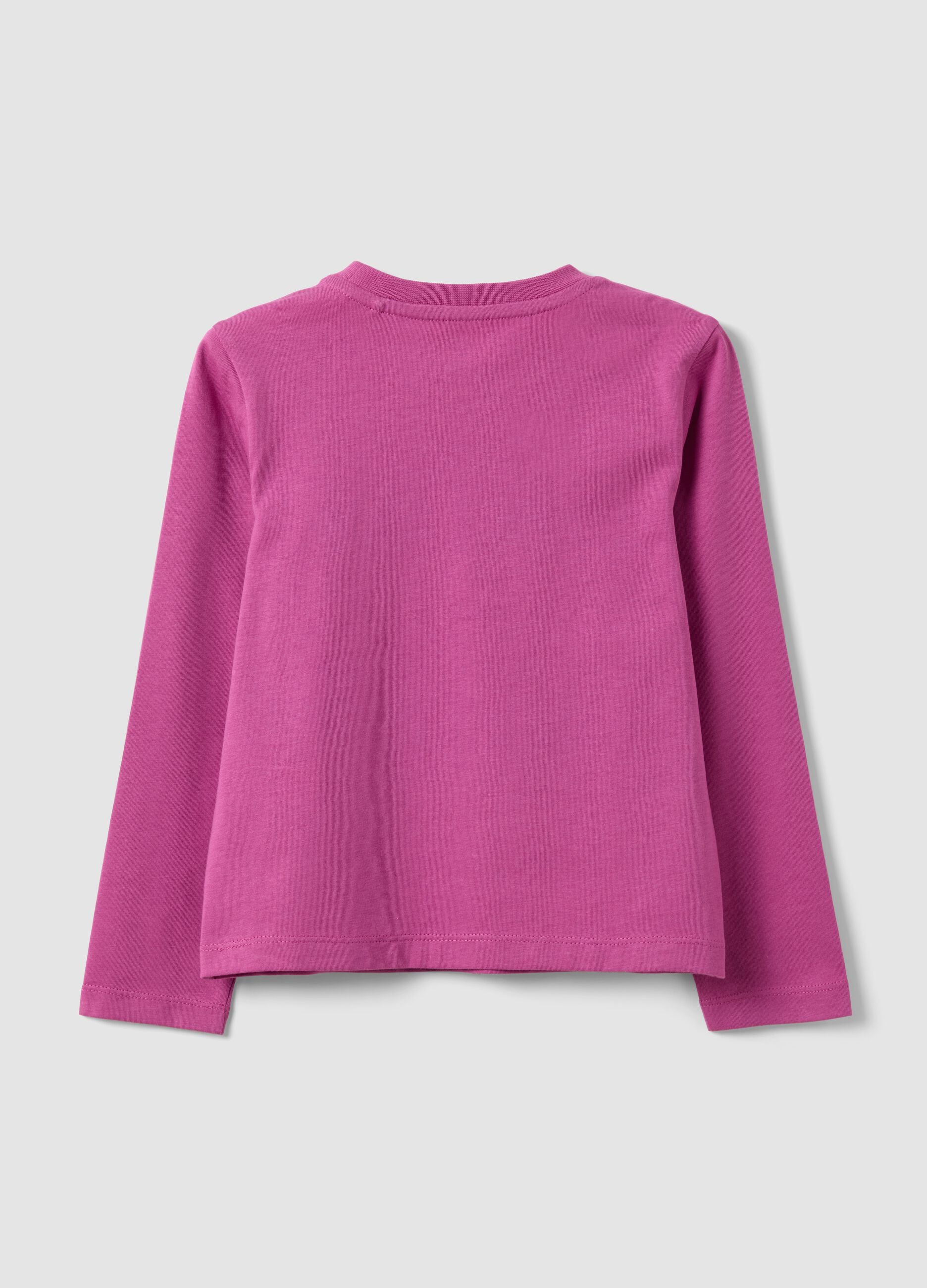 Girls' pink organic cotton T-shirt with front slogan