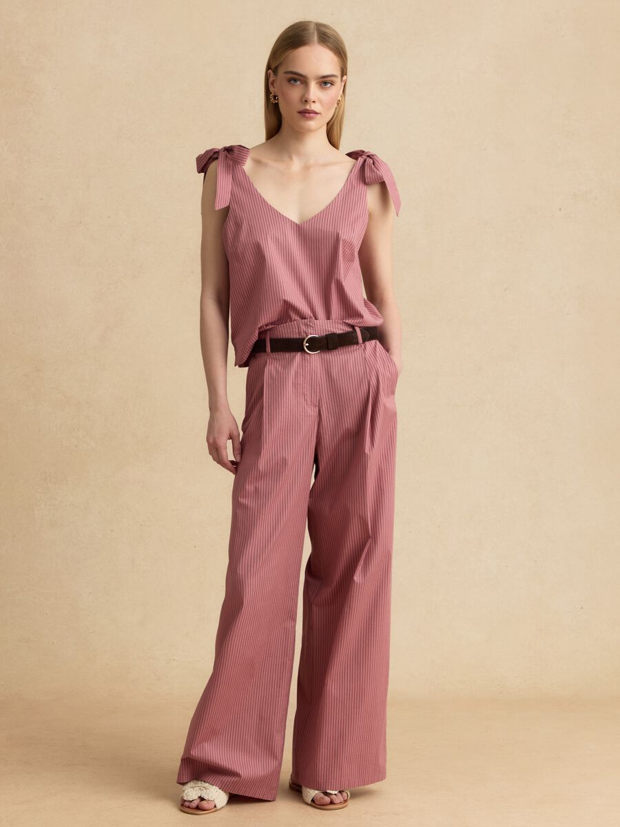 Pink stretch-cotton blouse with tie shoulder straps_2