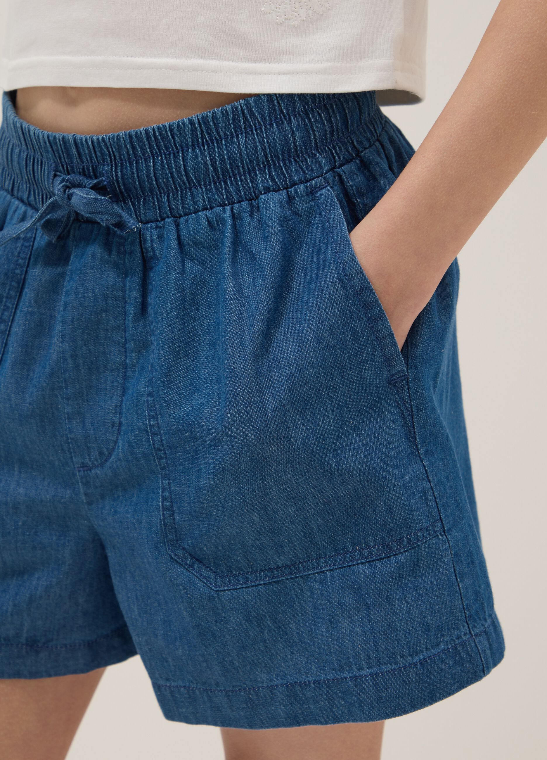 Girls' Pure Cotton Blue Denim Regular Fit Shorts