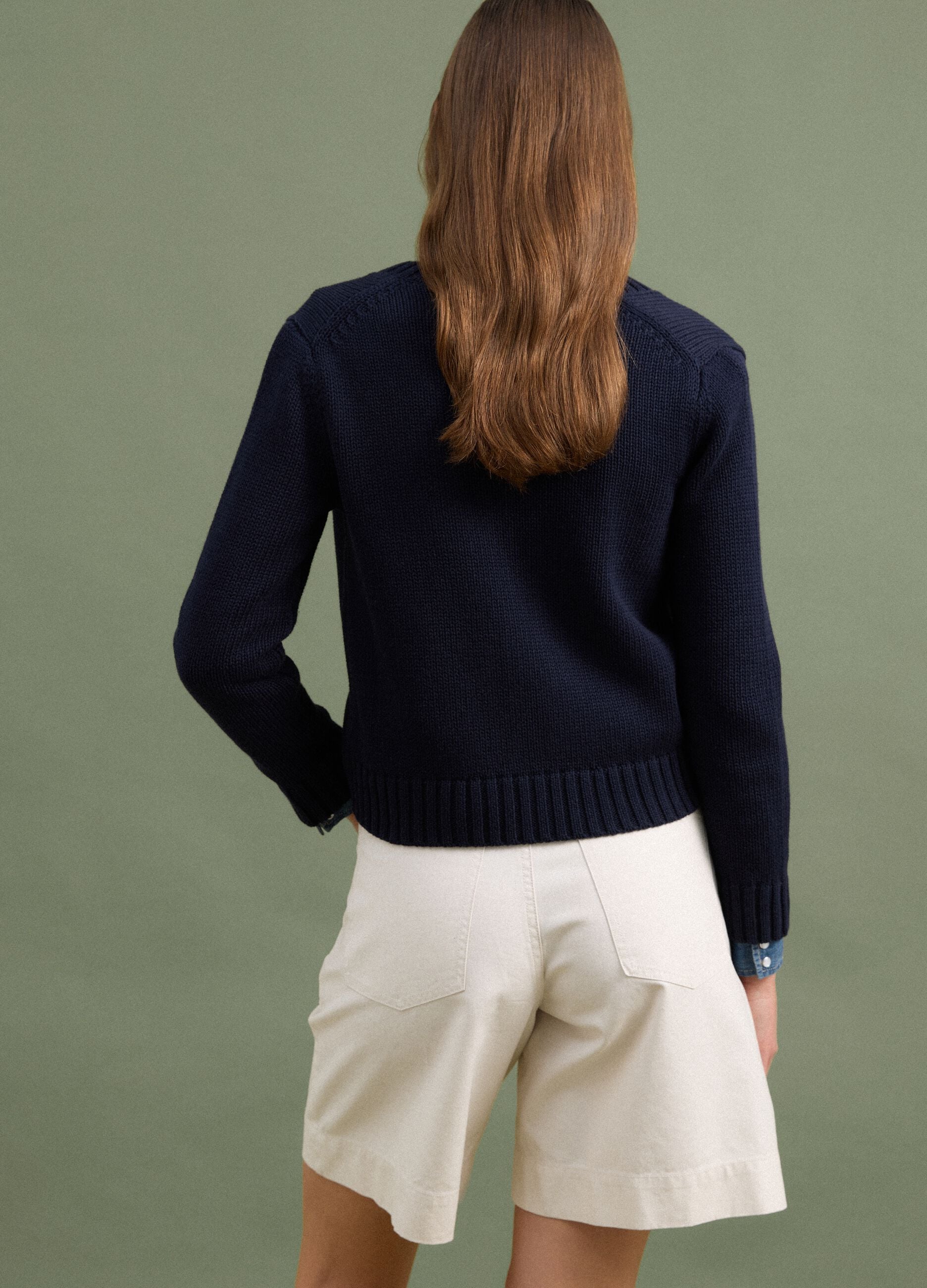Navy pure cotton cardigan with buttons, regular fit