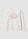 White pure organic cotton T-shirt with heart and wings print for girls_0