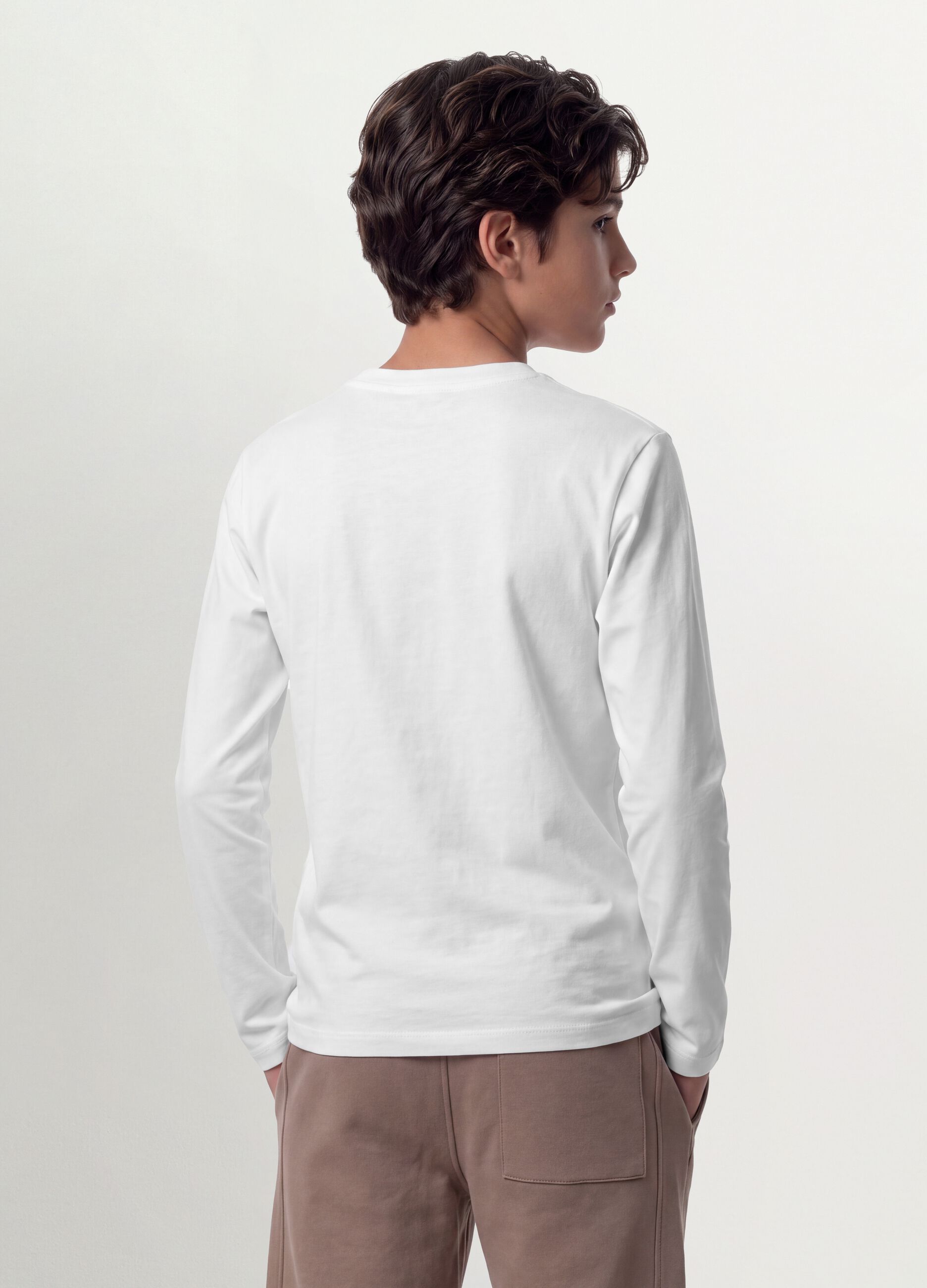 White regular-fit stretch organic cotton T-shirt for boys