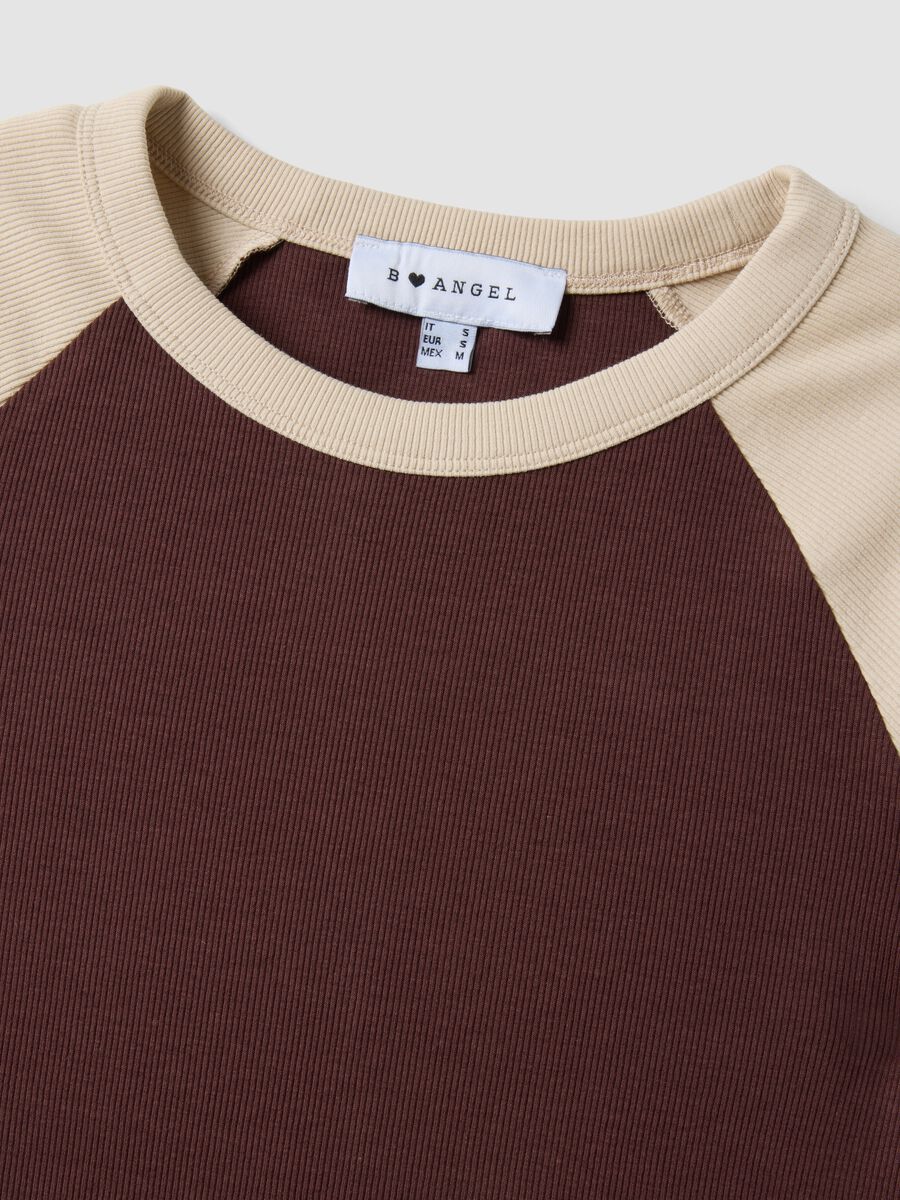 Brown stretch cotton crew-neck T-shirt with contrast sleeves_2