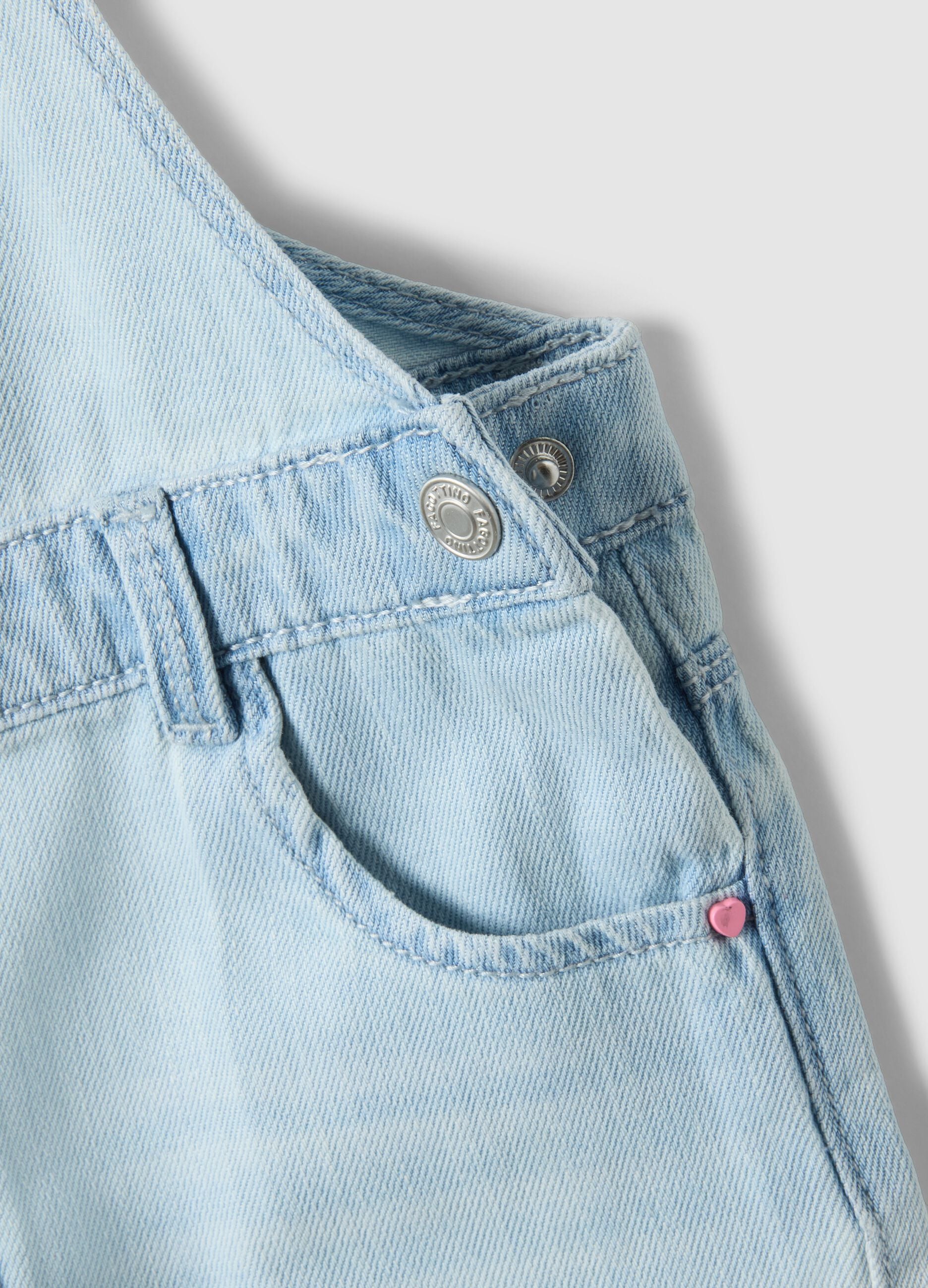 Blue denim short dungarees in cotton blend for girls - regular fit