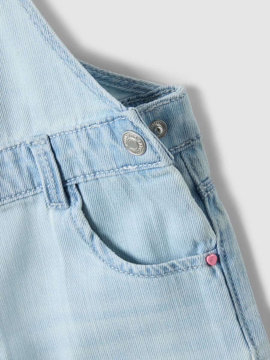 Blue denim short dungarees in cotton blend for girls - regular fit_2