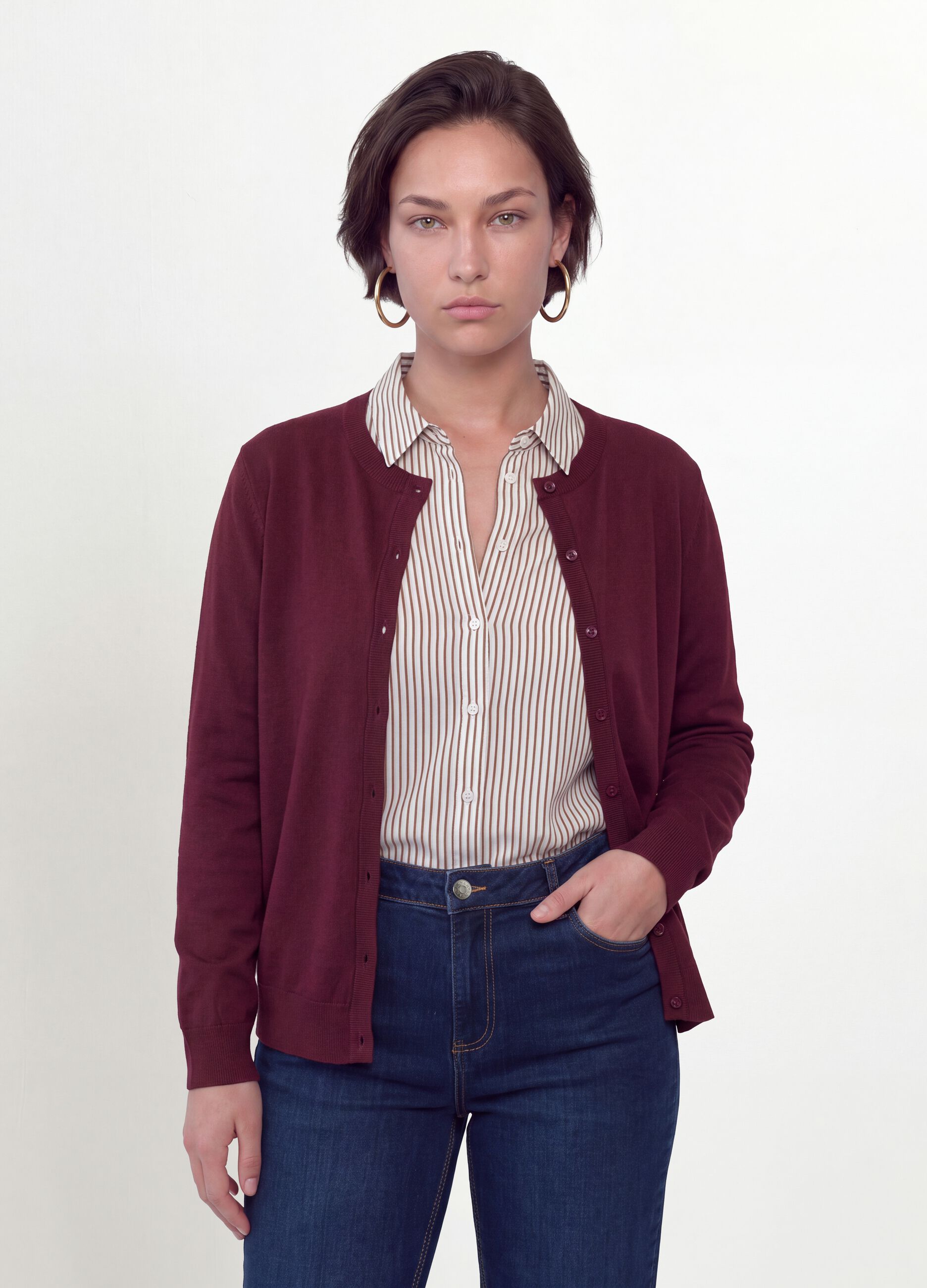 Red viscose-blend cardigan with buttons, regular fit