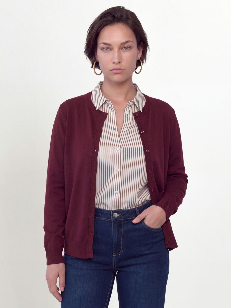 Red viscose-blend cardigan with buttons, regular fit_0