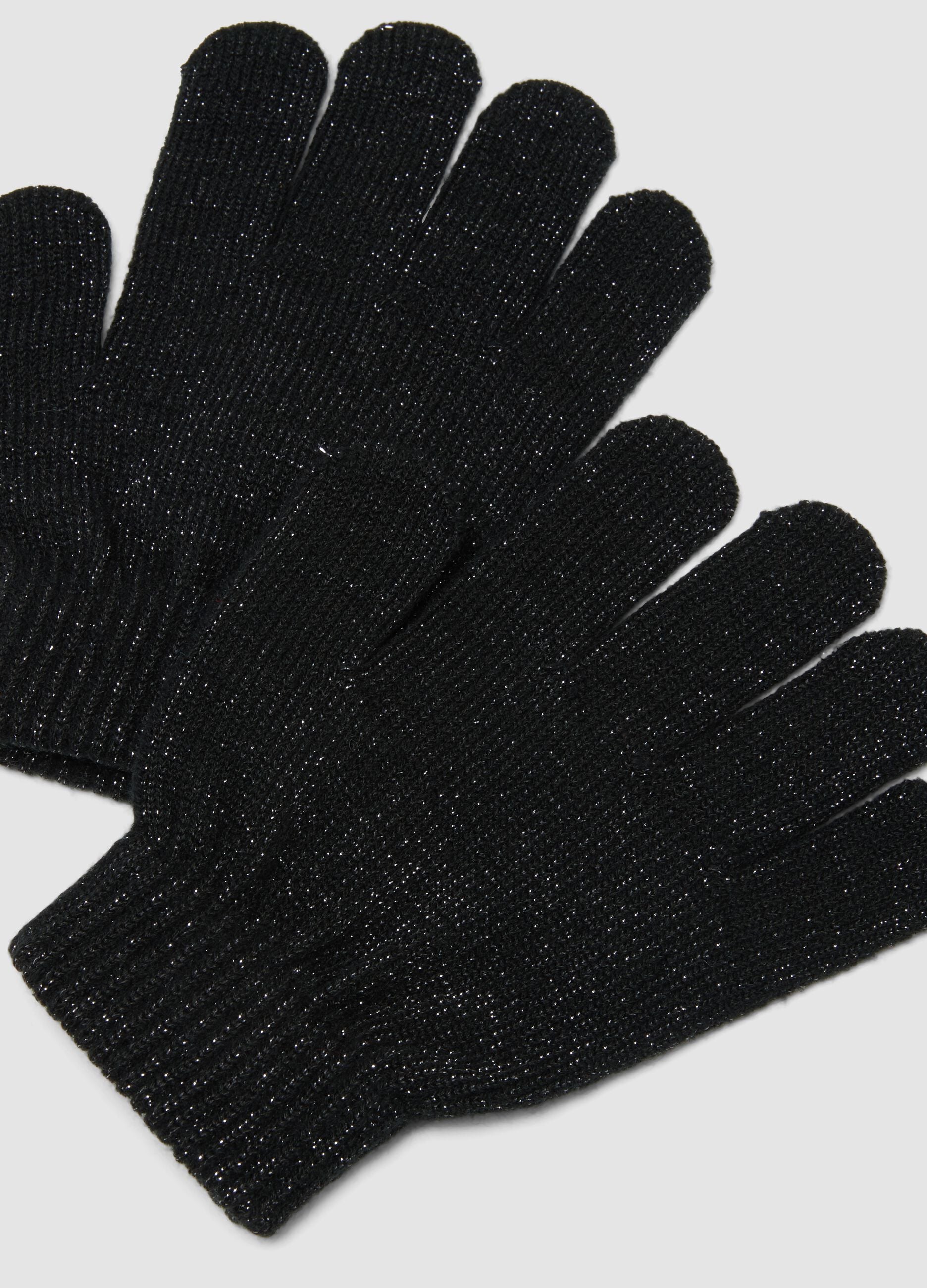 Black stretch-fabric gloves with shimmer threads