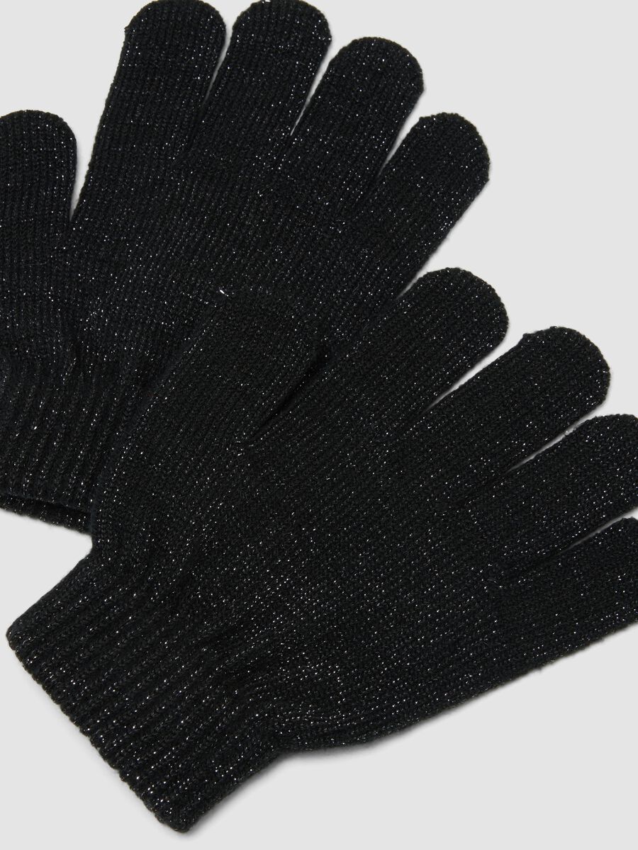 Black stretch-fabric gloves with shimmer threads_2