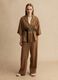Brown linen blend regular fit blazer with ties_0