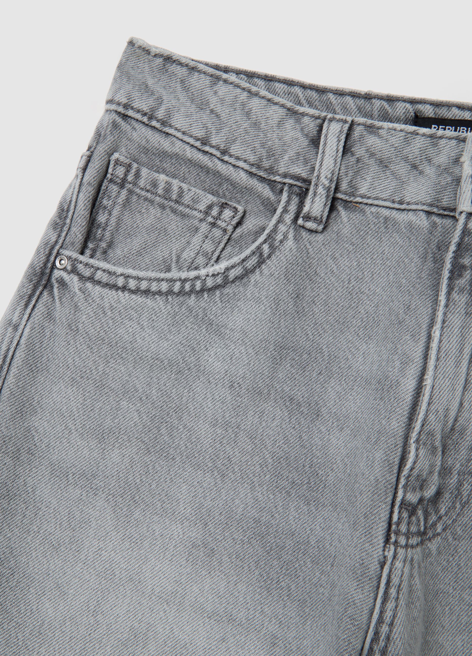 Grey Pure Cotton Wide Leg Jeans