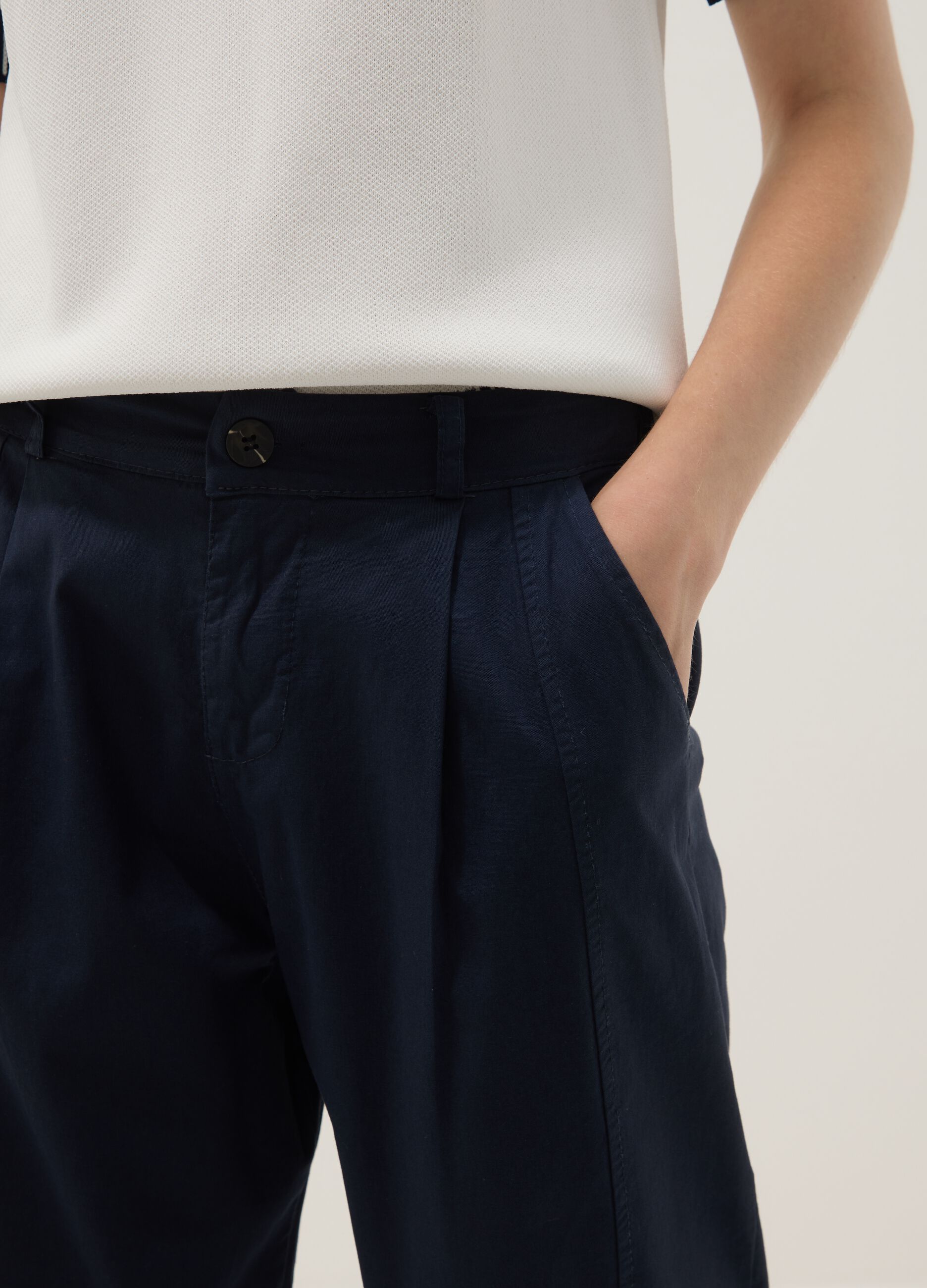Blue stretch cotton trousers