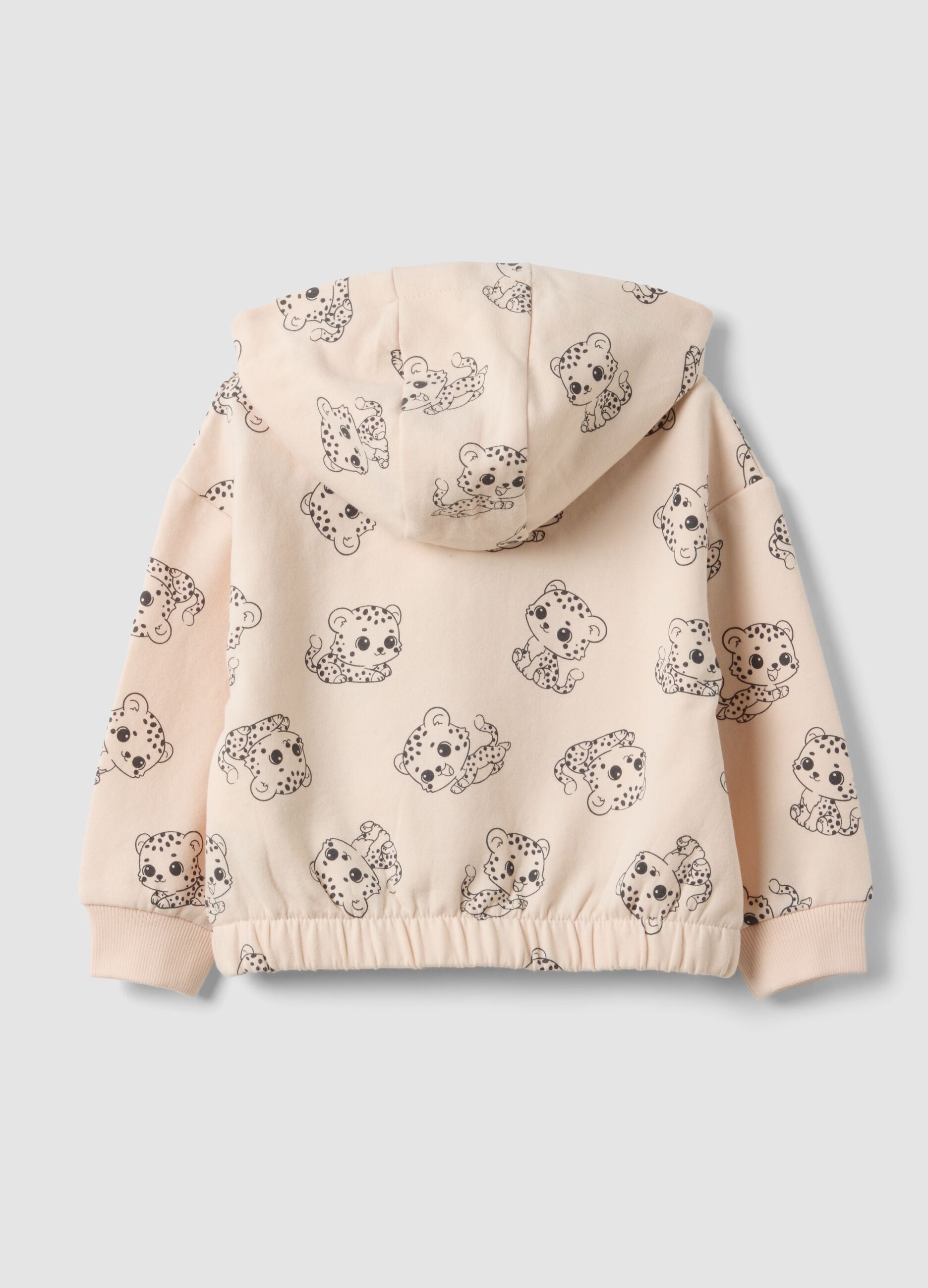 Pink stretch cotton zip-up hoodie with all-over print for baby girl