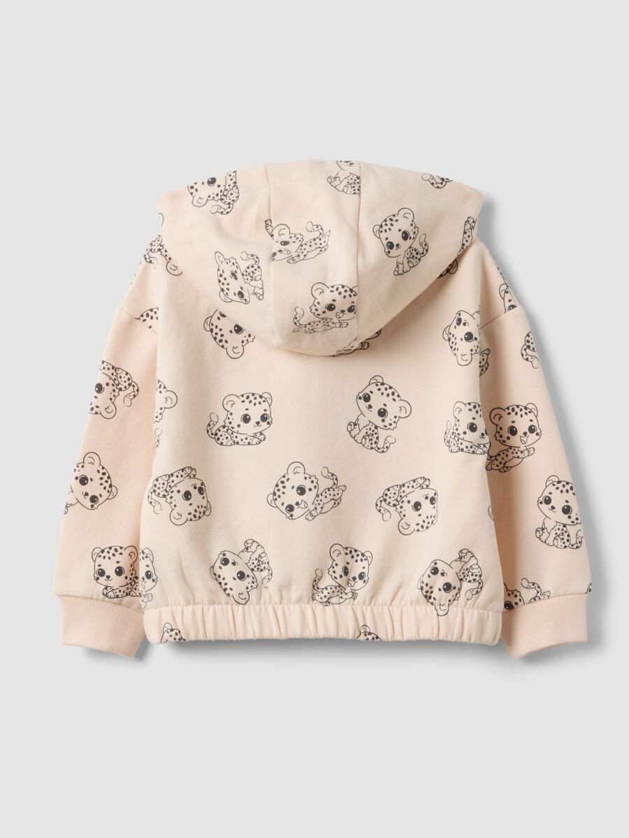 Felpa rosa con cappuccio in cotone elasticizzato con zip e stampa all over per bimba_1