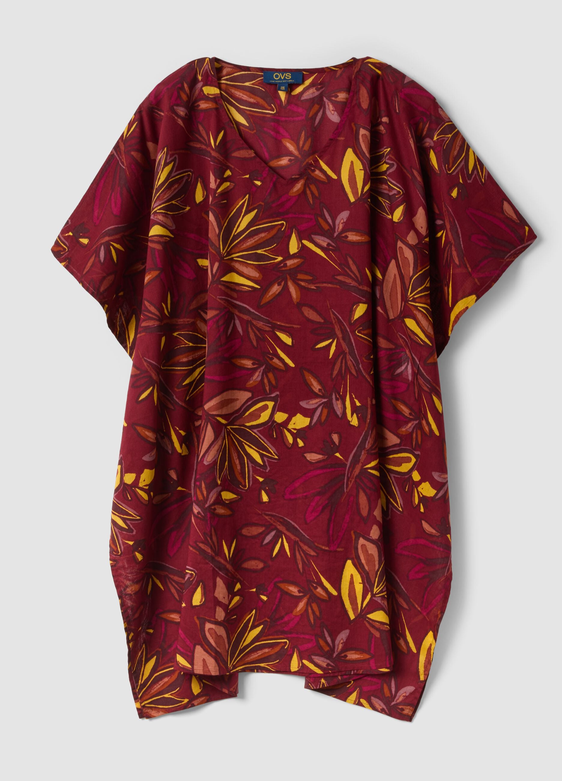 Multicolour pure cotton beach cover-up with floral print