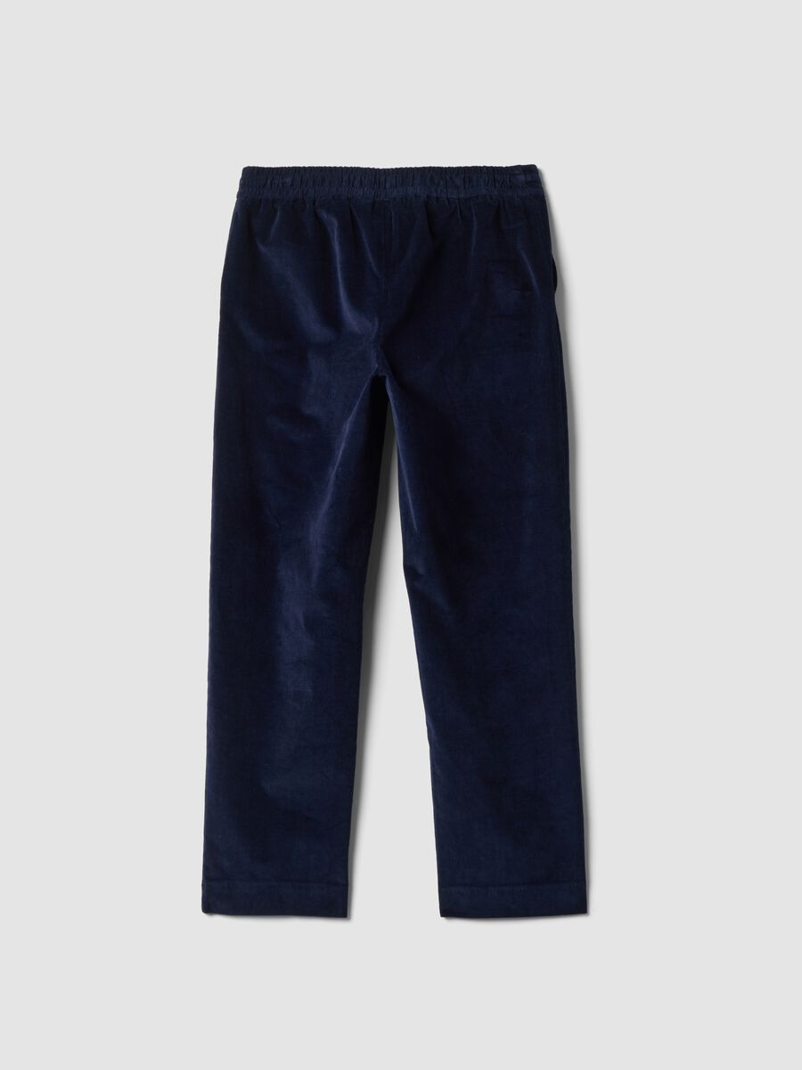 Blue ribbed stretch-cotton trousers with elasticated waistband_6