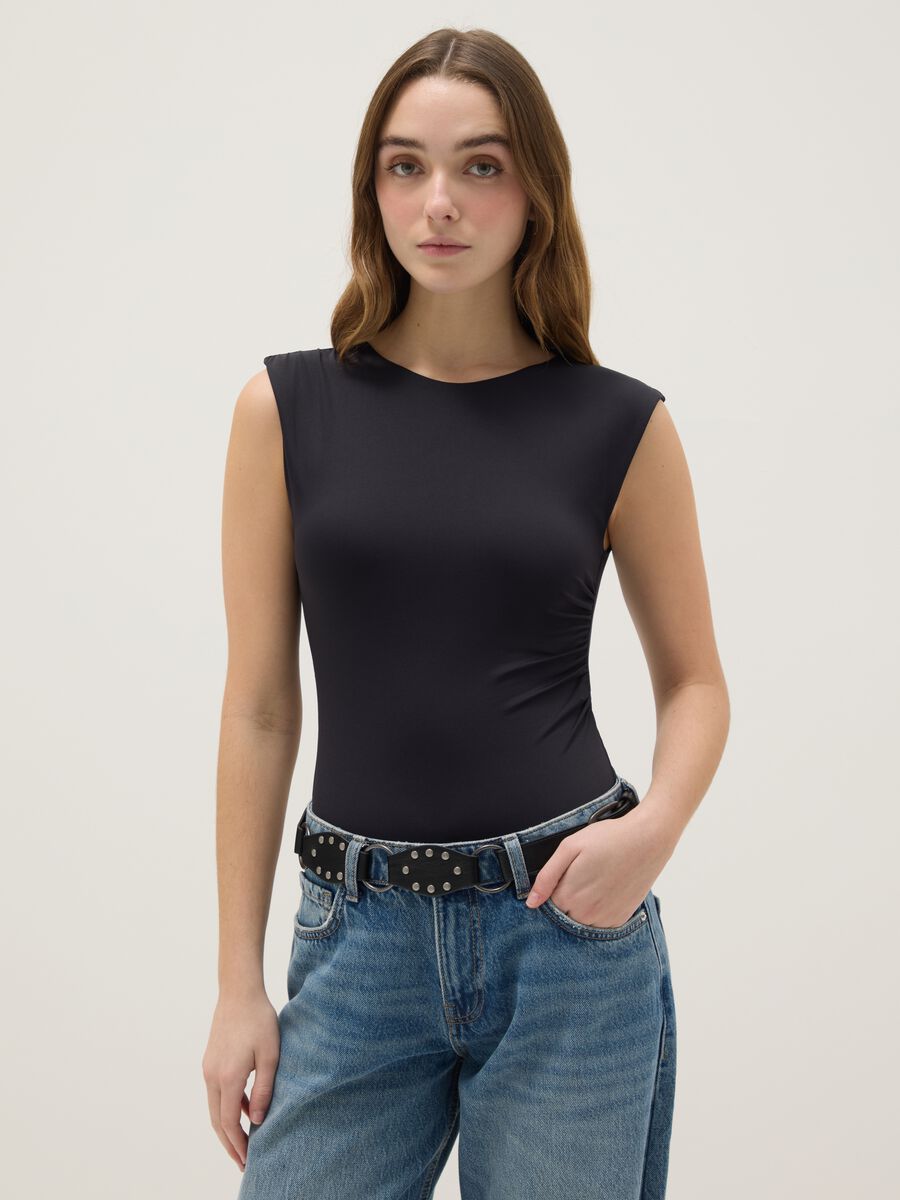 Body in tessuto elasticizzato nero regular fit_0